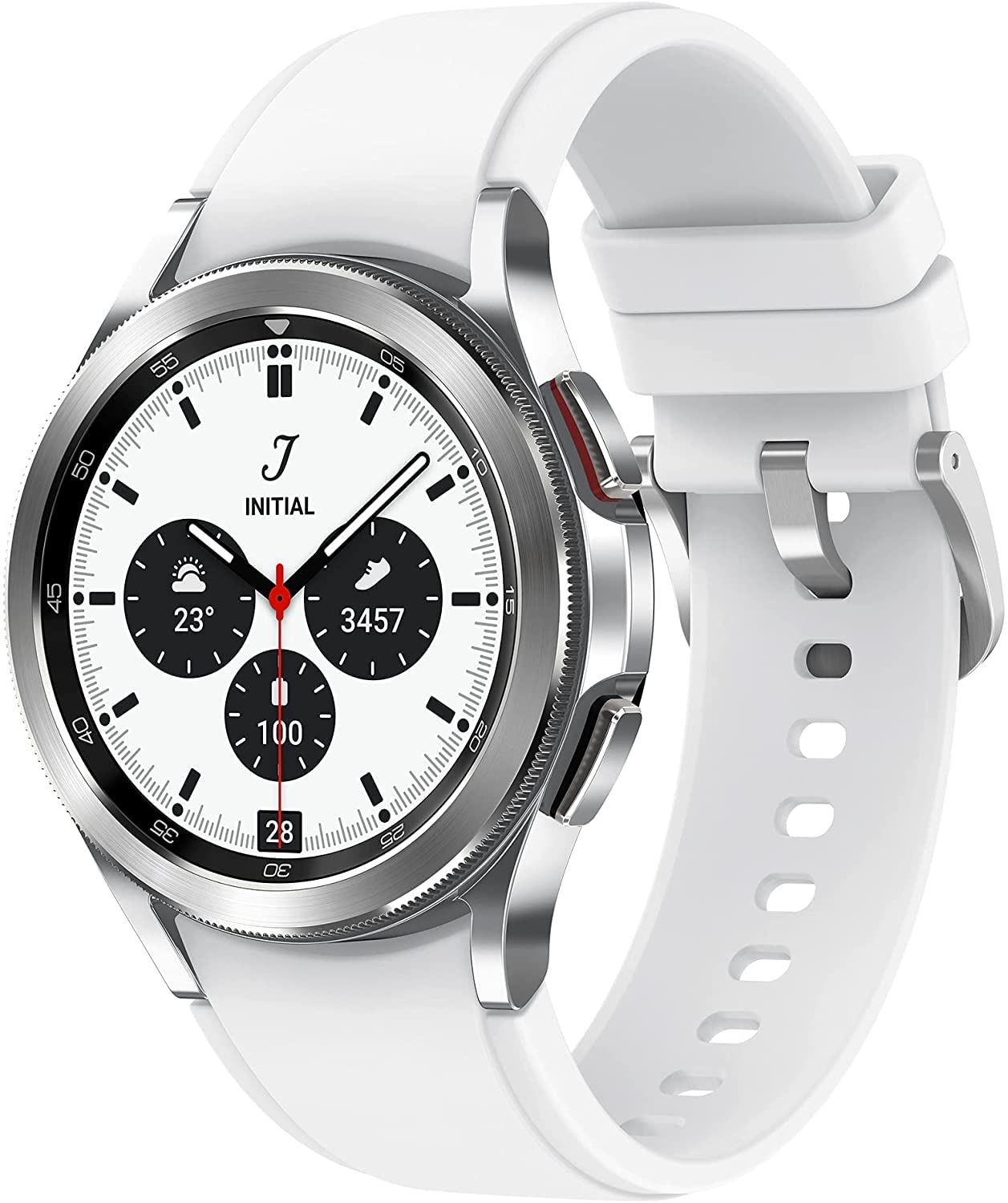 三星 Galaxy Watch 4 Classic 42mm 智慧手錶，帶心電圖監測功能，可用於健康、健身、跑步、睡眠週期追踪，具備 GPS 防跌倒功能，支援 LTE 網絡，美國版，銀色