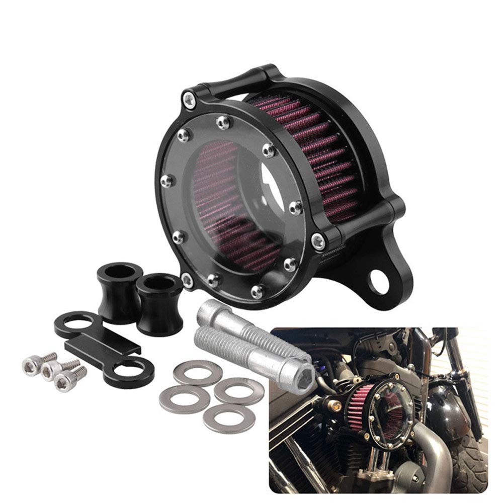 萬聯銷售摩托車動力運動空氣濾清器，適用於哈雷戴維森 Sportster 883 1200 的空氣濾清器進氣過濾系統套件，CNC 加工鋁合金可清洗（透明-黑色）