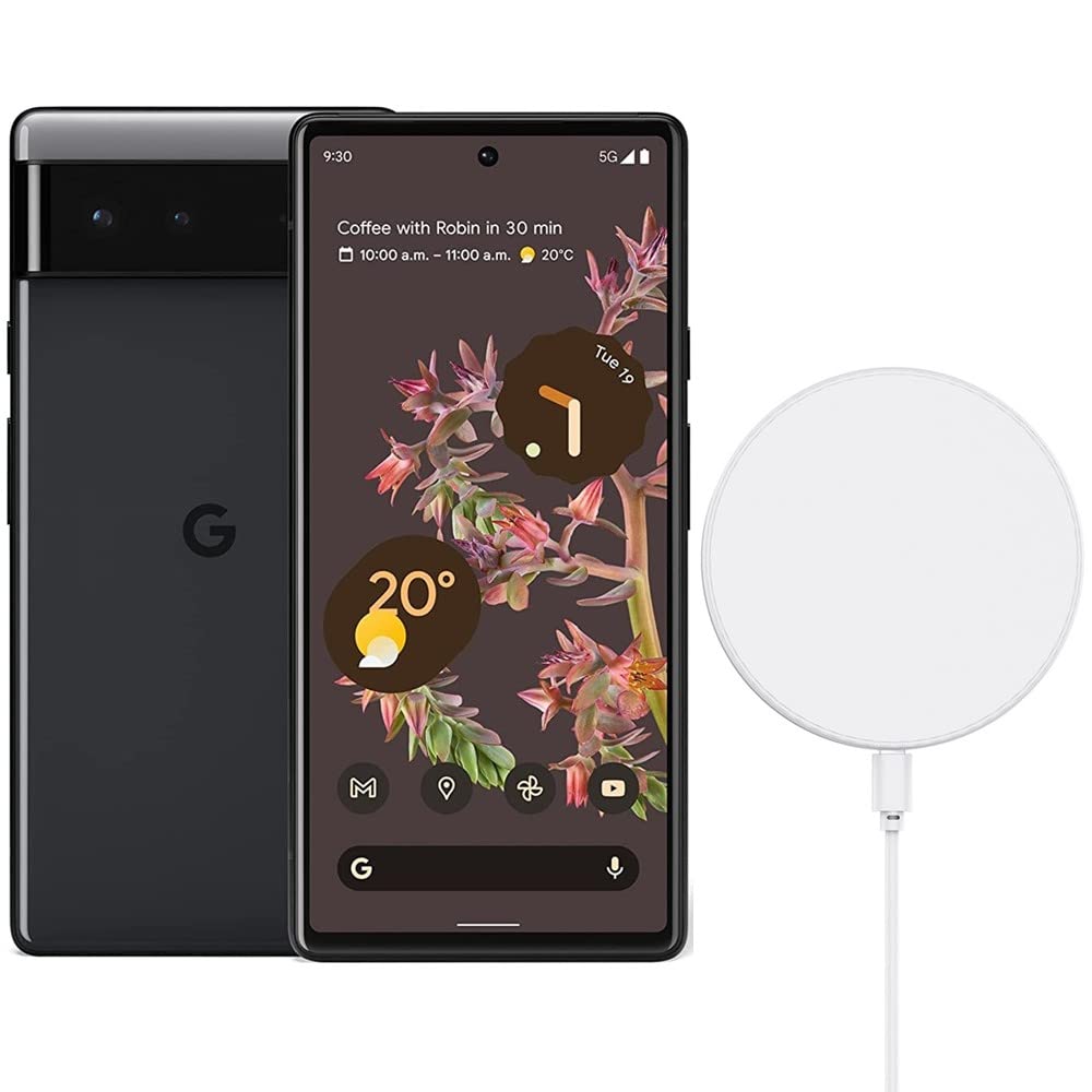 Google Pixel 6 5G（256GB，8GB）6.4吋 90Hz AMOLED，Android 12 4G LTE（完全解鎖，適用於 Verizon、T-Mobile、AT&T、Fi）美國版（附無線充電板，風暴黑）