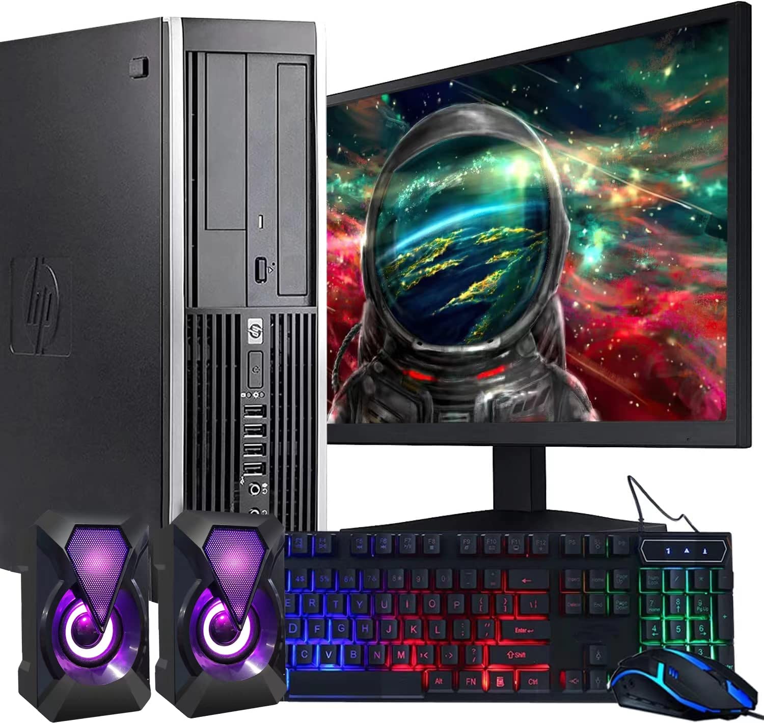 HP Elite 桌上型電腦 | 英特爾四核心 i5 處理器 | 8GB 記憶體 | 1TB 硬碟 | 24 吋液晶顯示器（1080p HDMI 介面），RGB 鍵盤 + 滑鼠 |桌上型音響 | WiFi + 藍牙 | Windows 10 系統（翻新機）