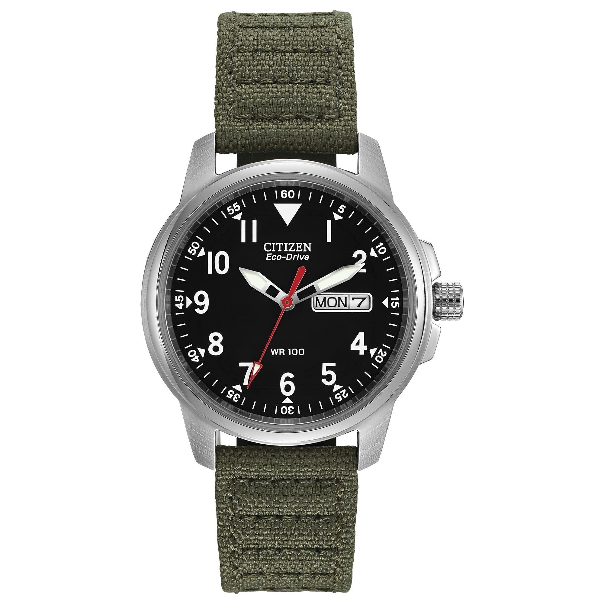 Eco-Drive Garrison 男士腕錶，不鏽鋼錶殼搭配尼龍錶帶，週末休閒款