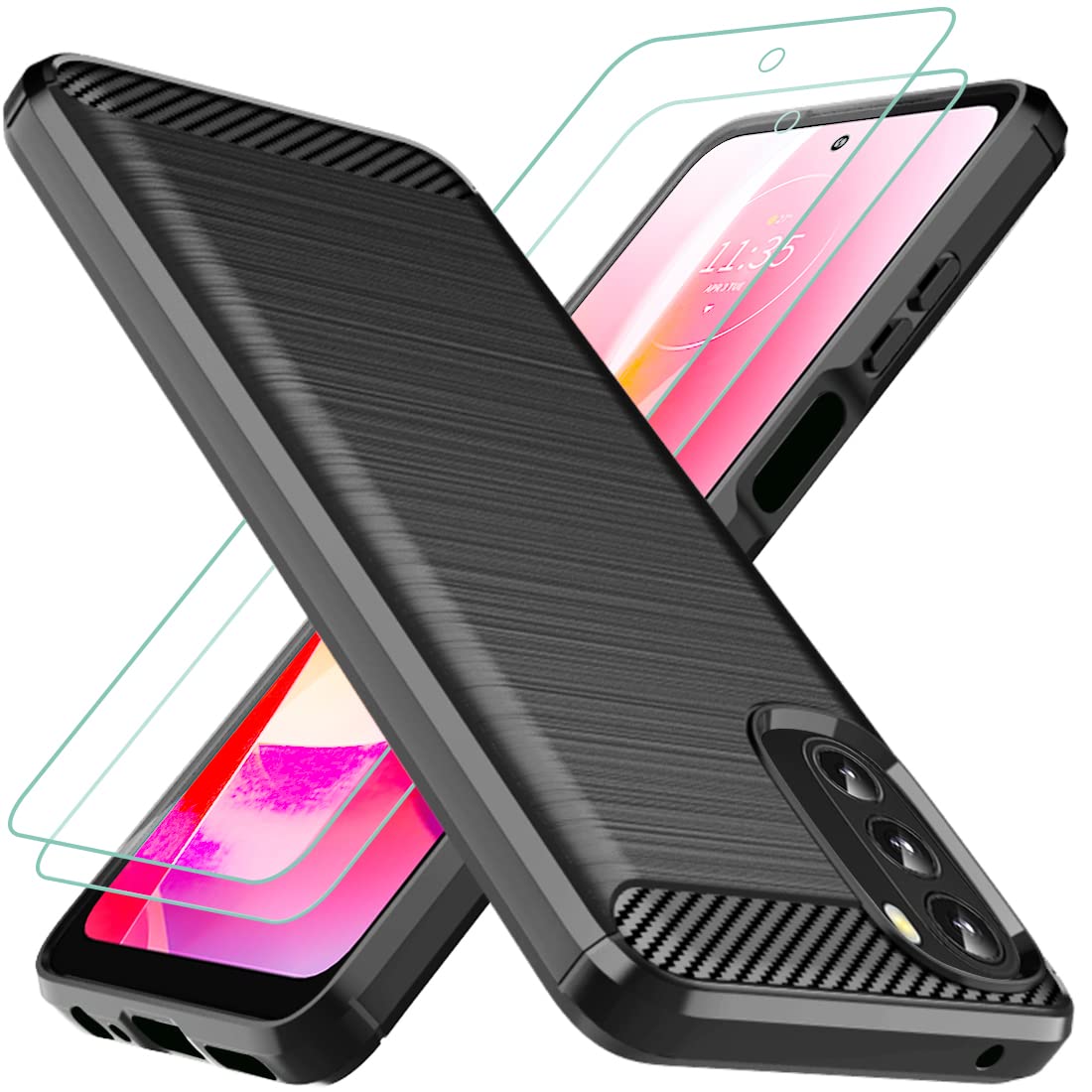 Osophter 適用於 Moto G 5G 2022 的手機殼，摩托羅拉 G 5G 2022 手機殼，帶有 2 片螢幕保護貼，防震柔性 TPU 橡膠保護套，適用於 Moto G 5G 2022（黑色）