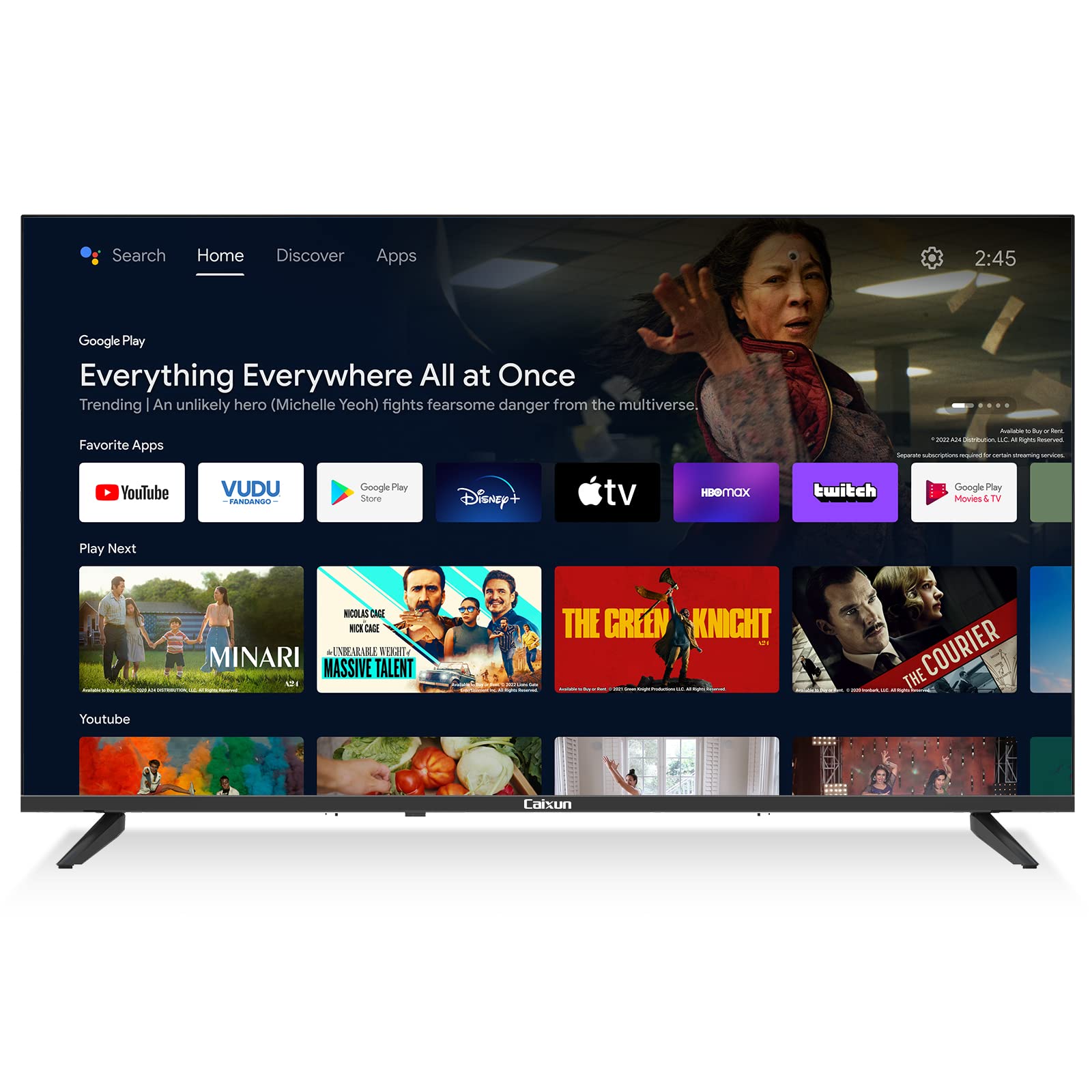彩迅電視 40 吋 1080p 全高清智慧型安卓電視，內建 Chromecast，配備 HDMI 和 USB 連接埠（含 HDMI 連接線 - EC40V2FA）