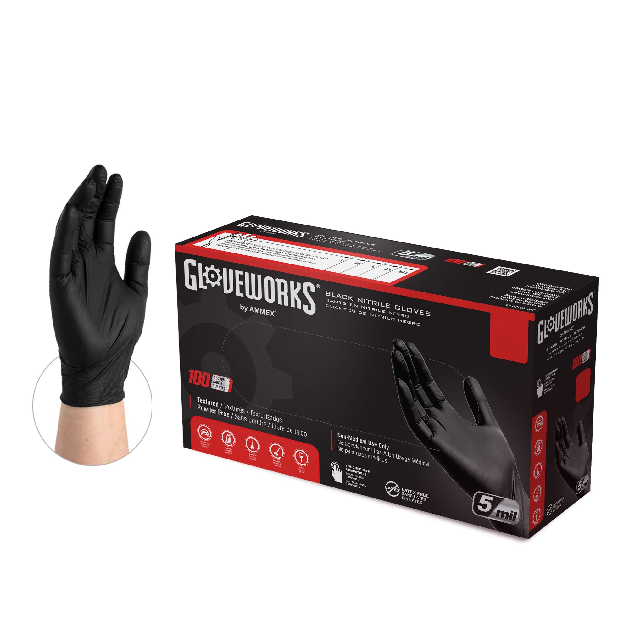 GLOVEWORKS 工業用黑色丁腈手套