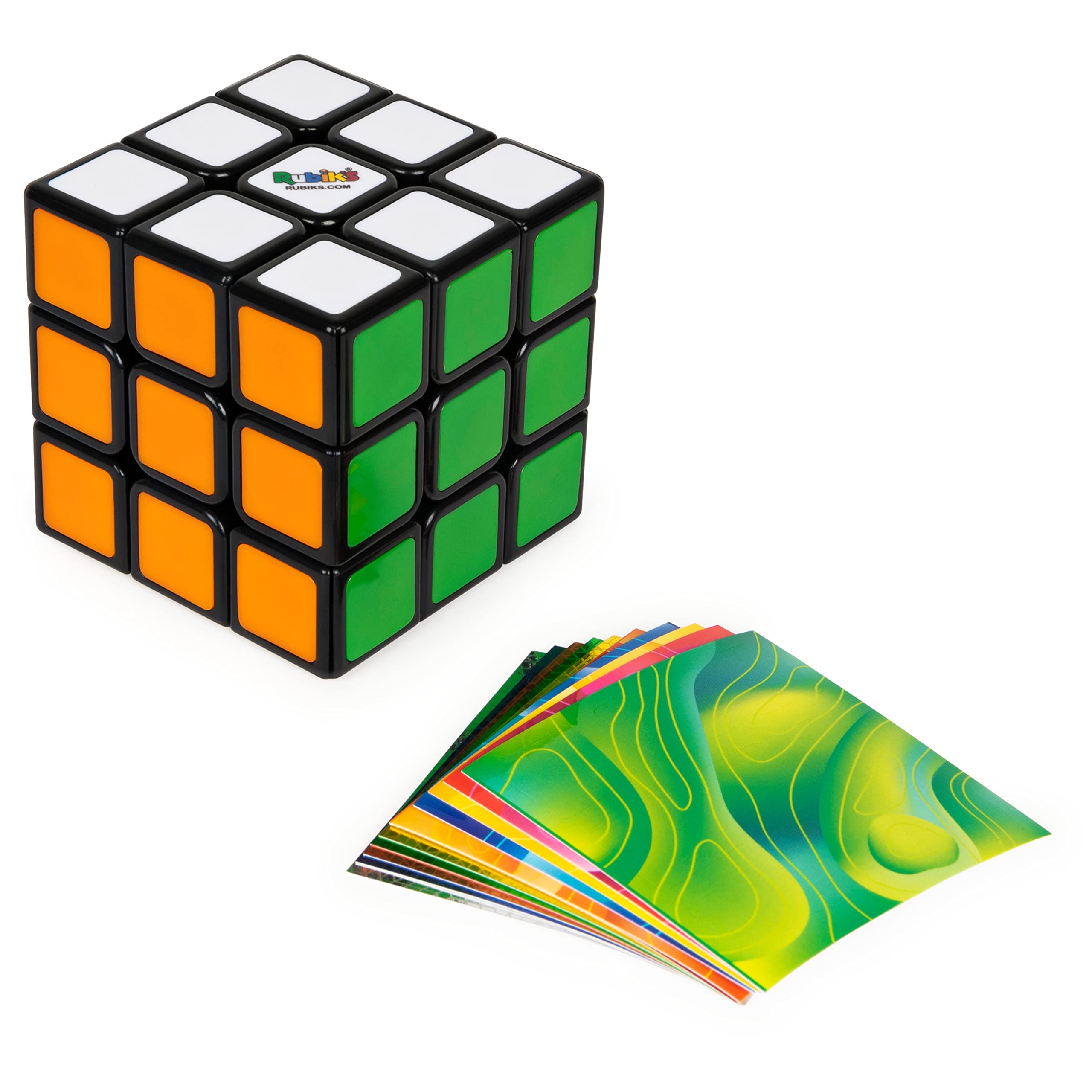 魔術方塊，原廠3x3益智解壓玩具，配有可拆卸可更換的改裝貼紙，可供個性化定制，適合8歲及以上成人和兒童