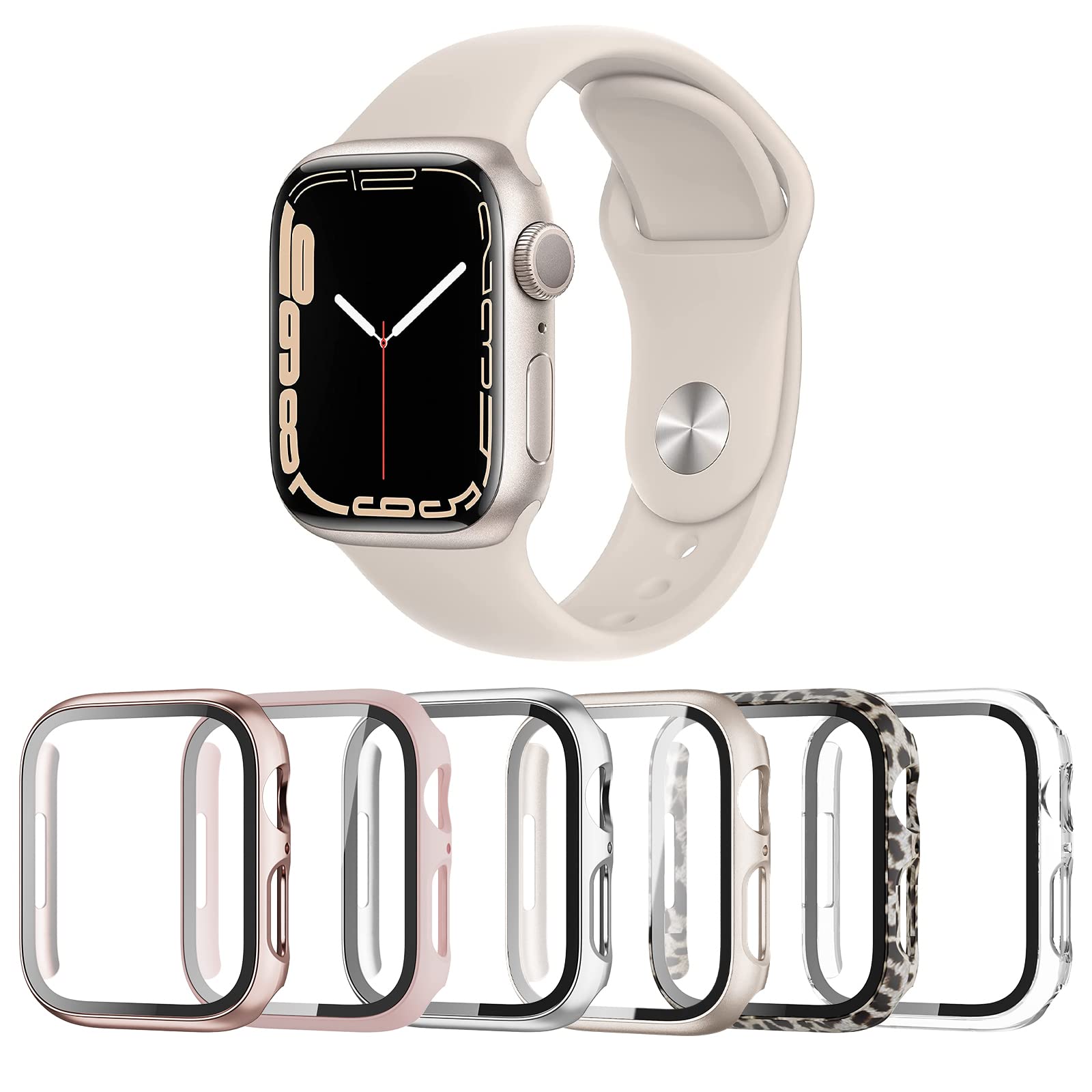 Landhoo 6 件裝 Apple Watch Series SE/6/5/4 40mm 螢幕保護貼，附強化玻璃，硬 PC 高清全覆蓋保護殼。
