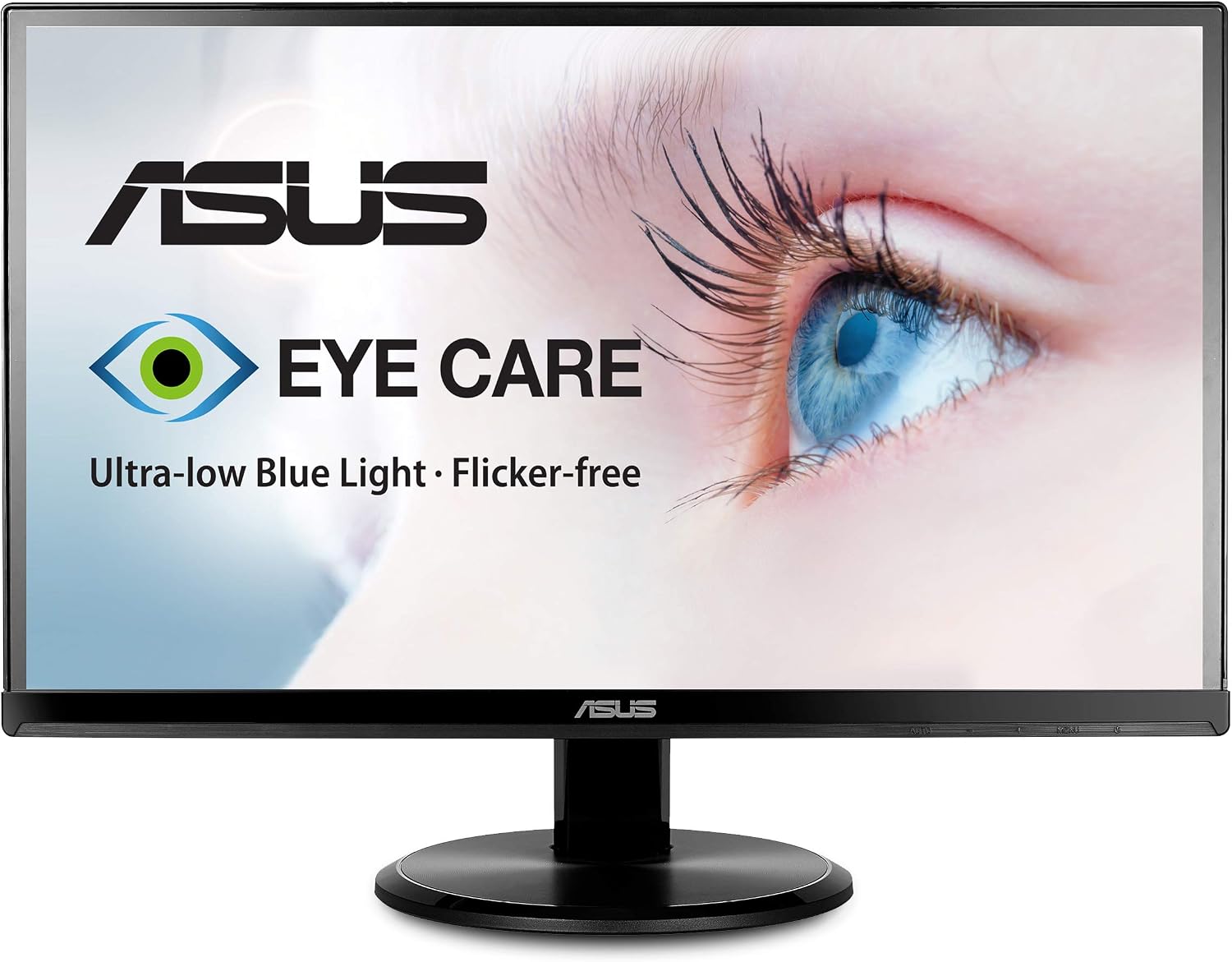 ASUS VA229HR 21.5 吋顯示器，無邊框設計，1080P 分辨率，75Hz 更新率，IPS 面板，護眼設計，配備 HDMI 和 VGA 接口，178° 廣視角，黑色