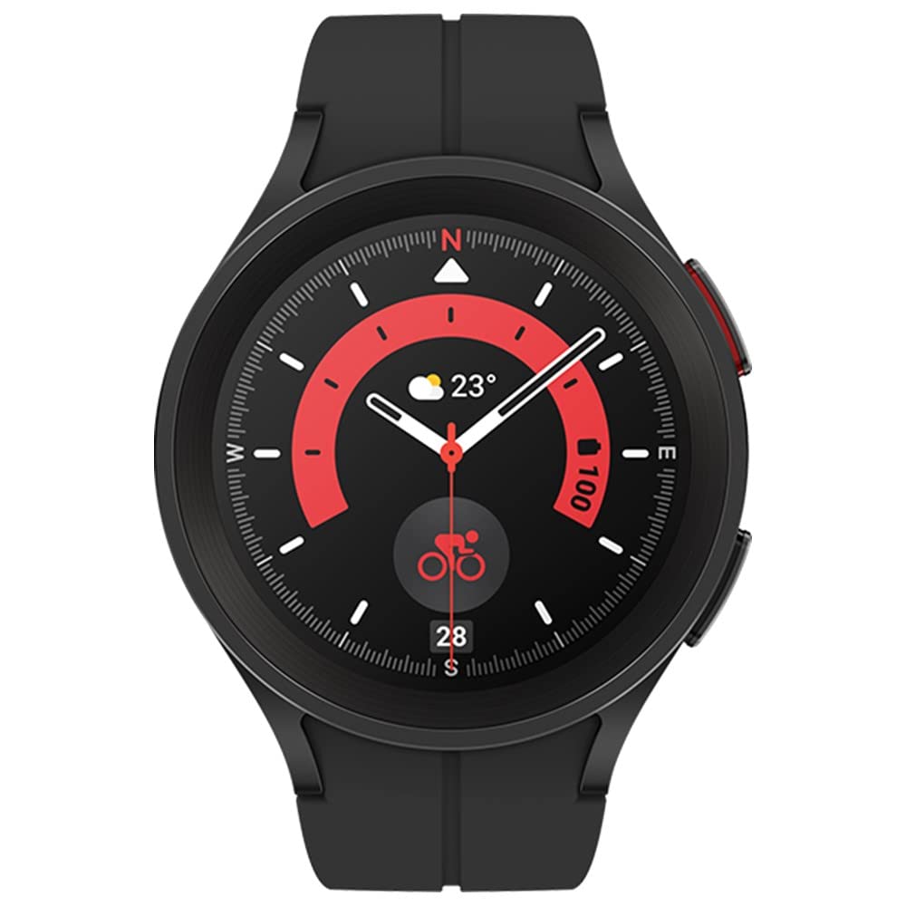 三星 Galaxy Watch 5 Pro（45 毫米，WIFI + 4G LTE）1.4 吋 Super AMOLED 智慧手錶，GPS 藍牙，帶睡眠指導、生物活性感測器、防水功能 R925U（快速充電器套裝，黑色鈦金屬）（翻新機）
