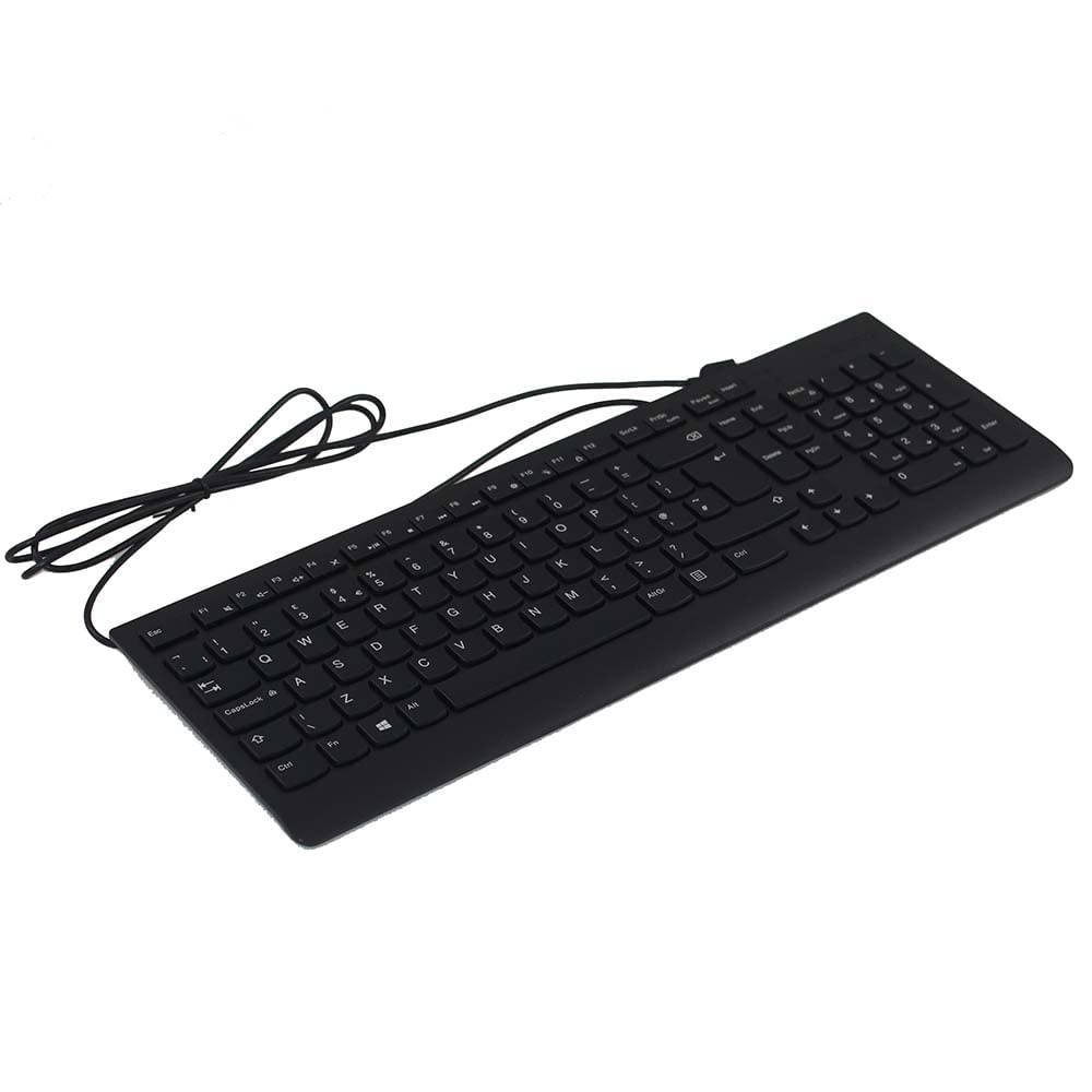 聯想 300 USB 鍵盤，有線，可調傾斜角度，符合人體工學，相容於 Windows 7/8/10，型號 GX30M39655，黑色