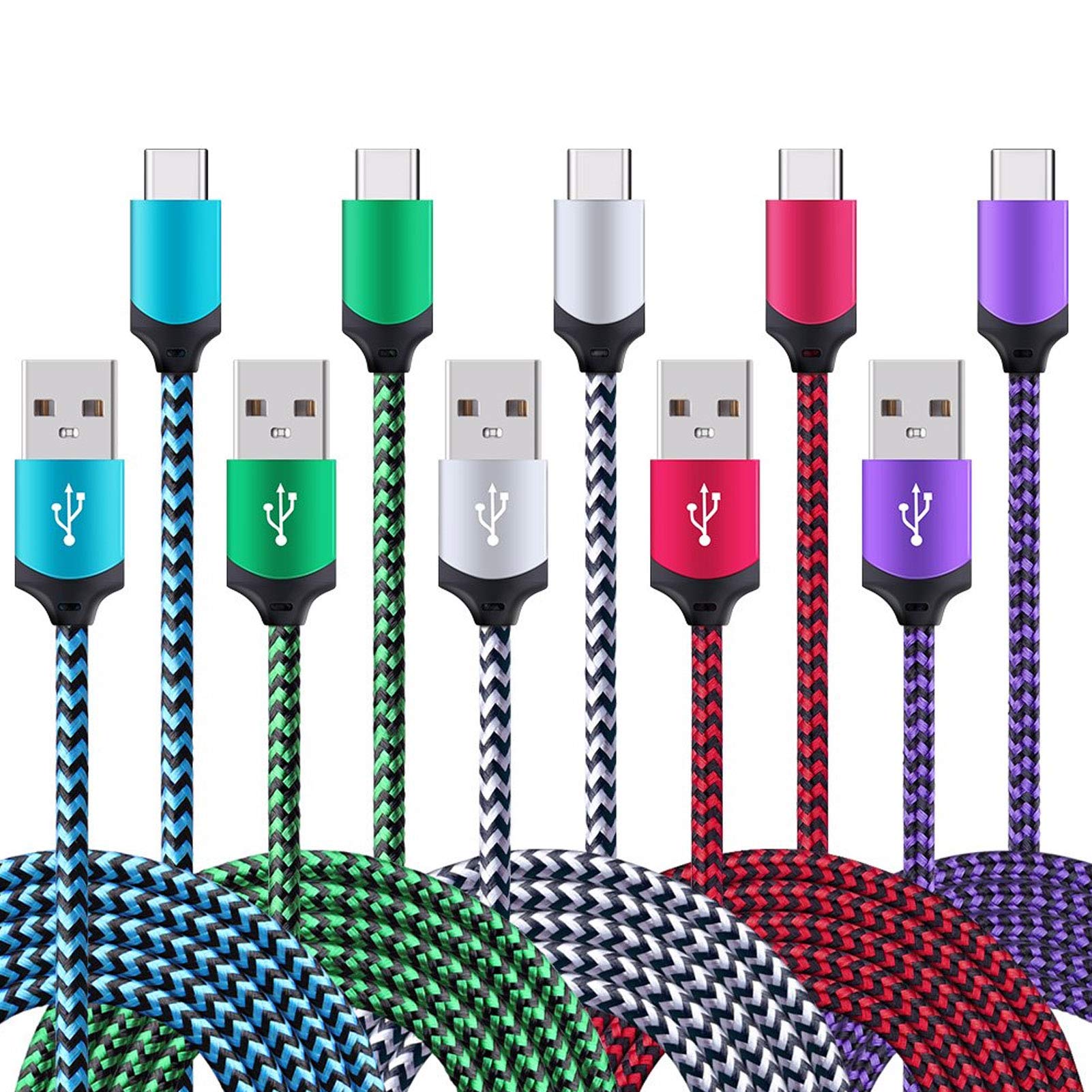 5條 6英尺快速USB Type-C數據線手機充電線，相容於三星Galaxy S23 S22 S21 S20 FE Ultra S10 S10+ S9 S8 Plus Note 20 Ultra 10 9 8 A51 A71 A53 A14 5G，LG G5 G6 G7 Glo 604