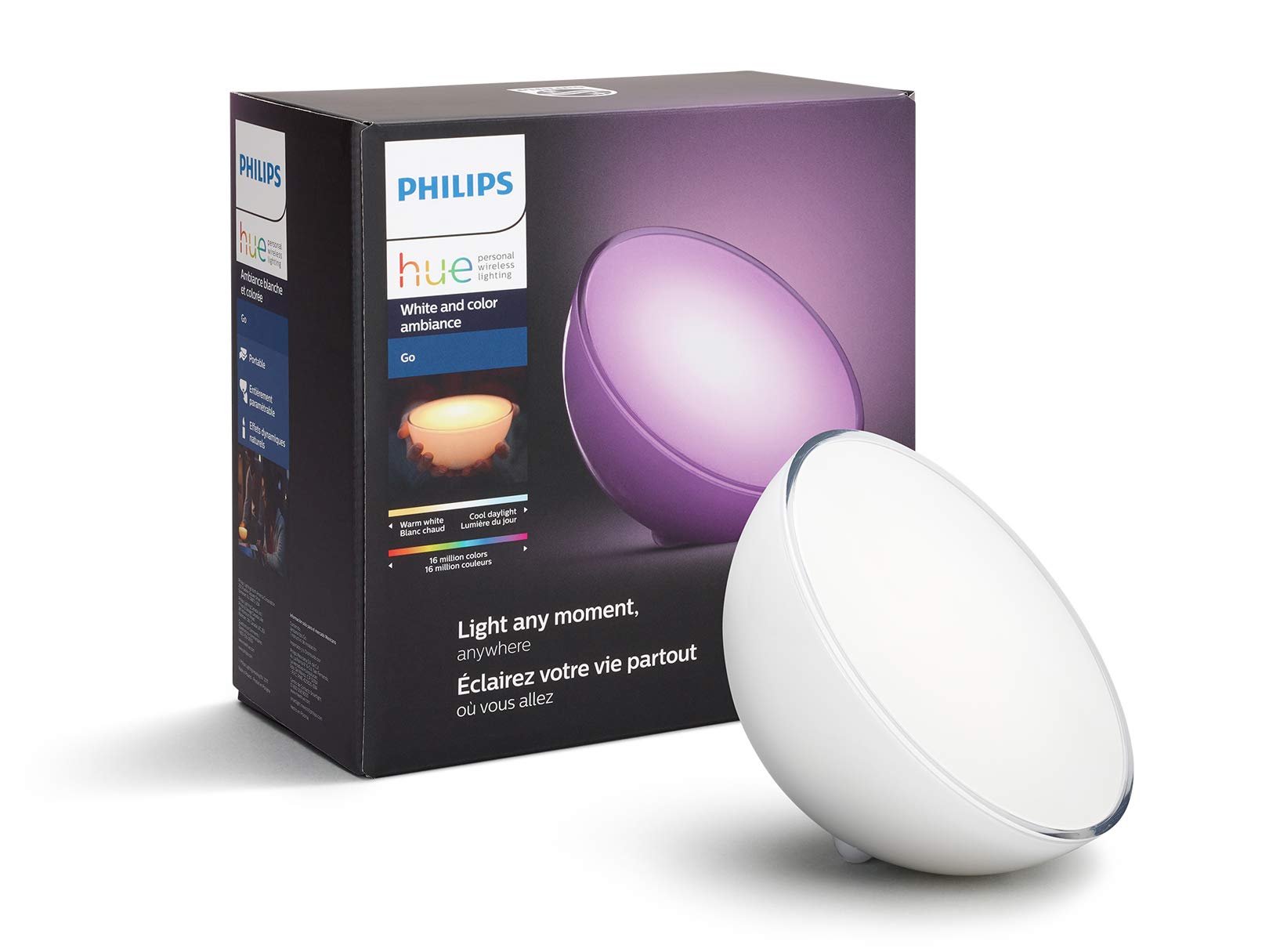 Philips Hue Go 白色和彩色便攜式可調光 LED 智慧檯燈（需搭配 Hue Hub，相容於 Alexa、HomeKit 和 Google Assistant），白色