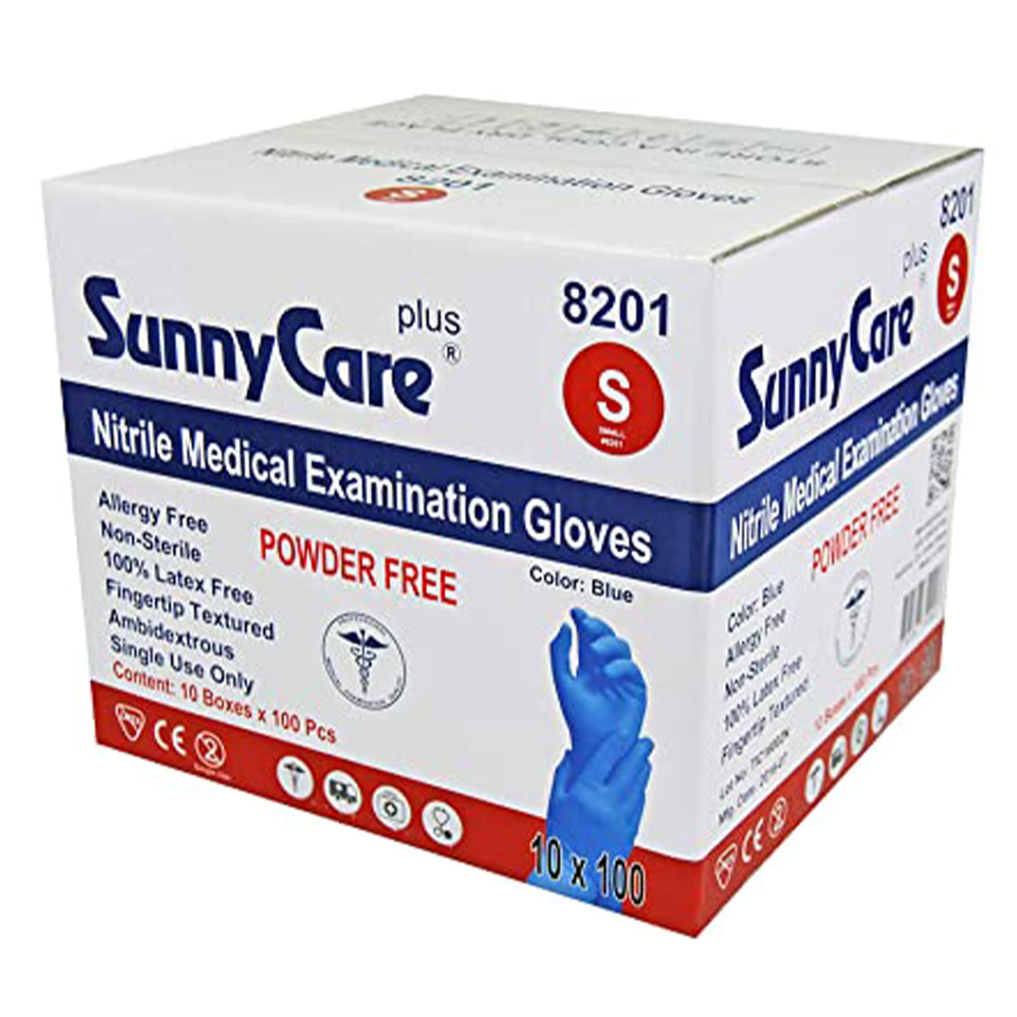 SunnyCare #8201 1000 只/1箱 藍色丁腈醫用檢查手套 無粉 化療防護級（不含乳膠和乙烯基） 小號
