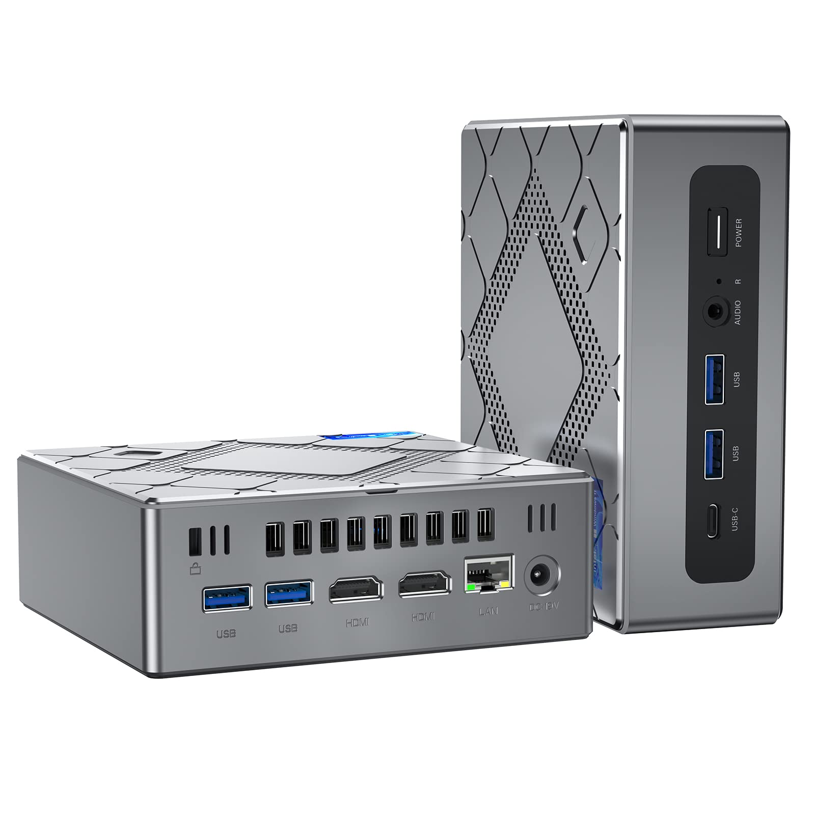 KAMRUI CK10迷你電腦，16GB內存，英特爾酷睿i7-10810U處理器（最高睿頻4.9GHz），預裝Windows 11專業版，六核小台式機塔式機箱，支援三屏4K顯示，配備NVMe SATA固態硬碟、USB 3.0式機箱、Type-C、網路電腦使用介面線。