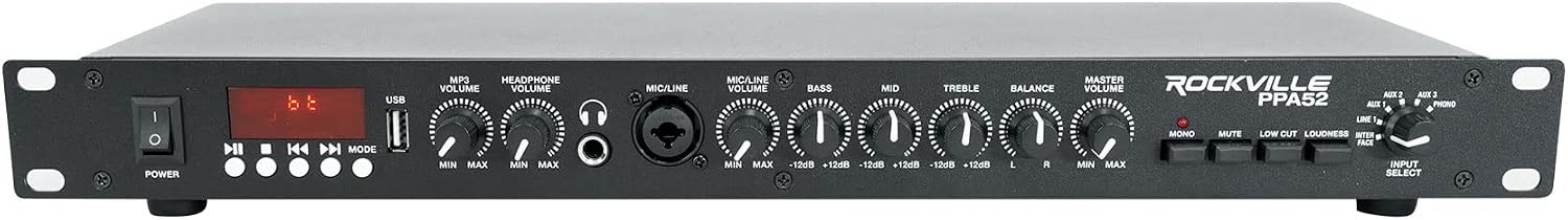 Rockville PPA52 Preamp Pro 1U 前級放大器，附藍牙/USB/電腦接口