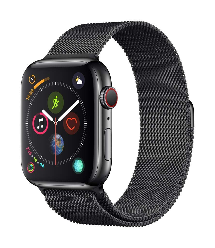 Apple Watch Series 4（GPS + 蜂窩網絡，44 毫米）- 深空黑色不鏽鋼錶殼搭配深空黑色米蘭尼斯錶帶