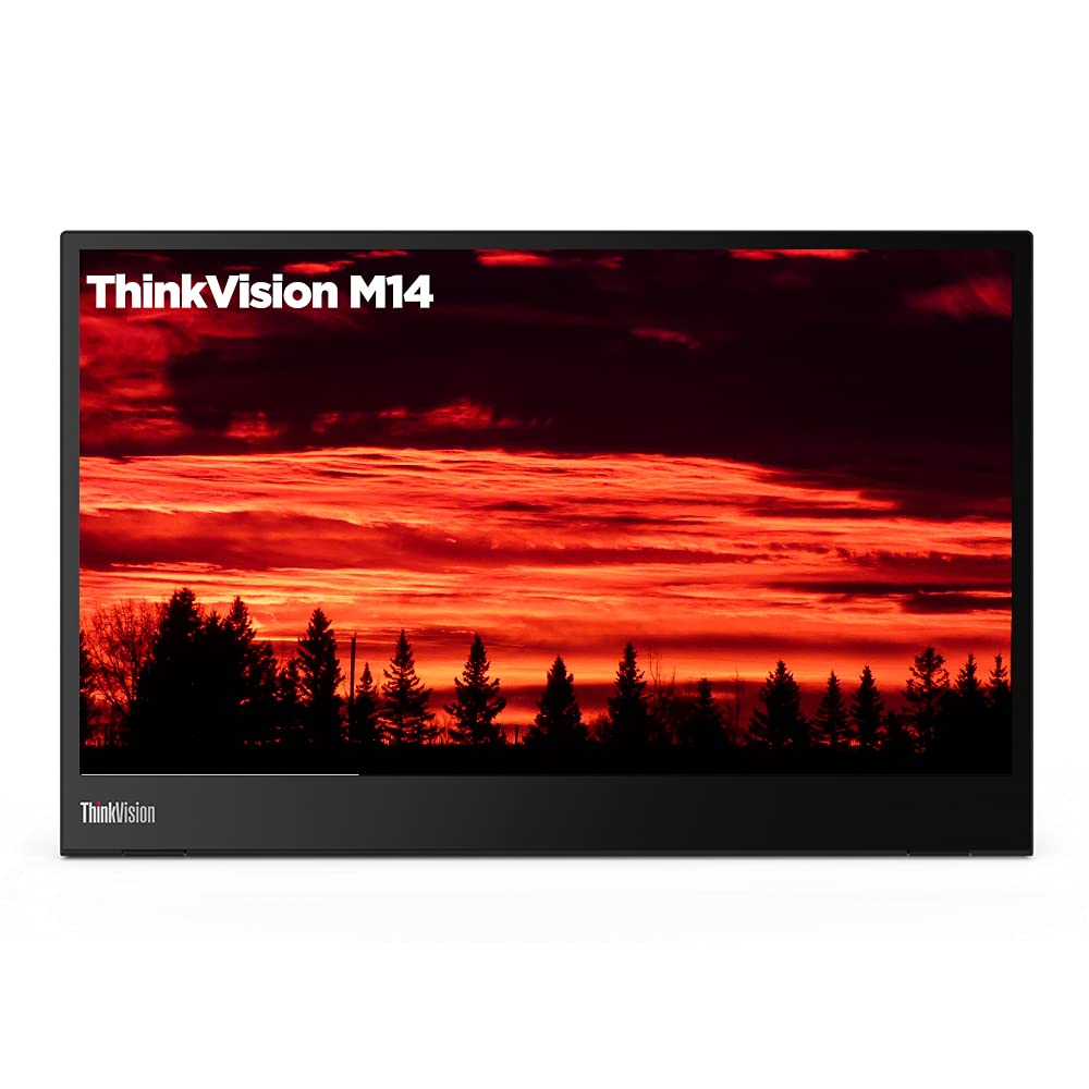 聯想 ThinkVision M14 14 吋全高清 1920x1080 IPS 顯示器 - 300 尼特亮度，6 毫秒響應時間，配備 2 個 USB Type-C 接口，寬屏背光 LED LCD 移動便攜式顯示器，烏木黑