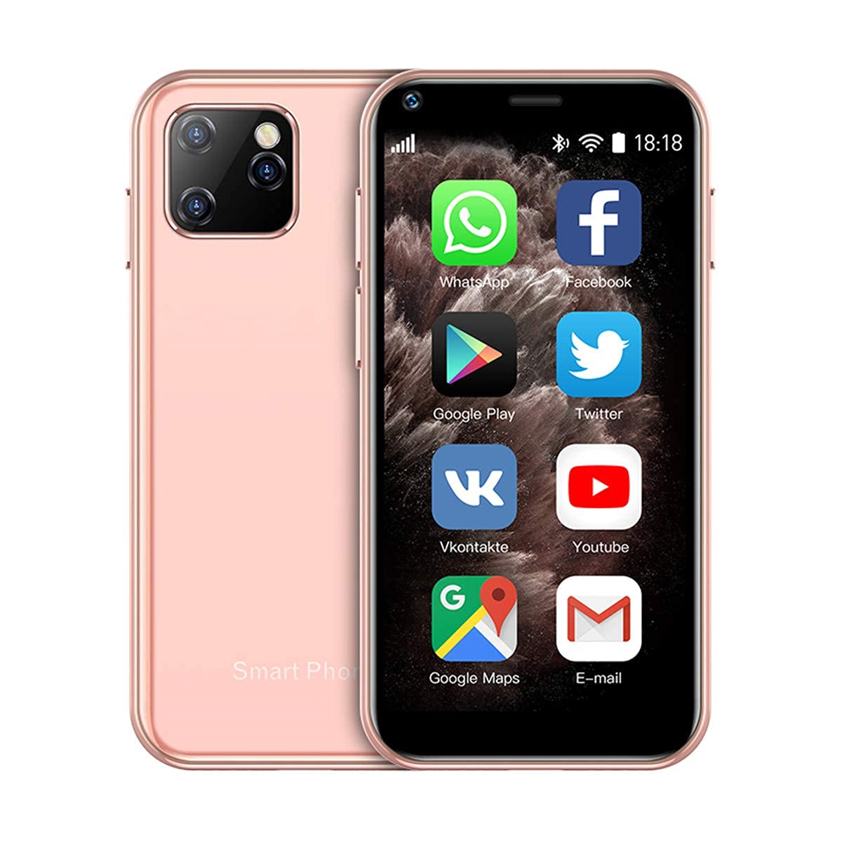 SOYES XS11 3G迷你智慧型手機 2.5吋 WiFi GPS 中國移動 1GB RAM 8GB ROM 四核心安卓手機 3D玻璃超薄機身 高畫質相機 雙卡雙待 Google Play 可愛智慧型手機（粉紅安卓）