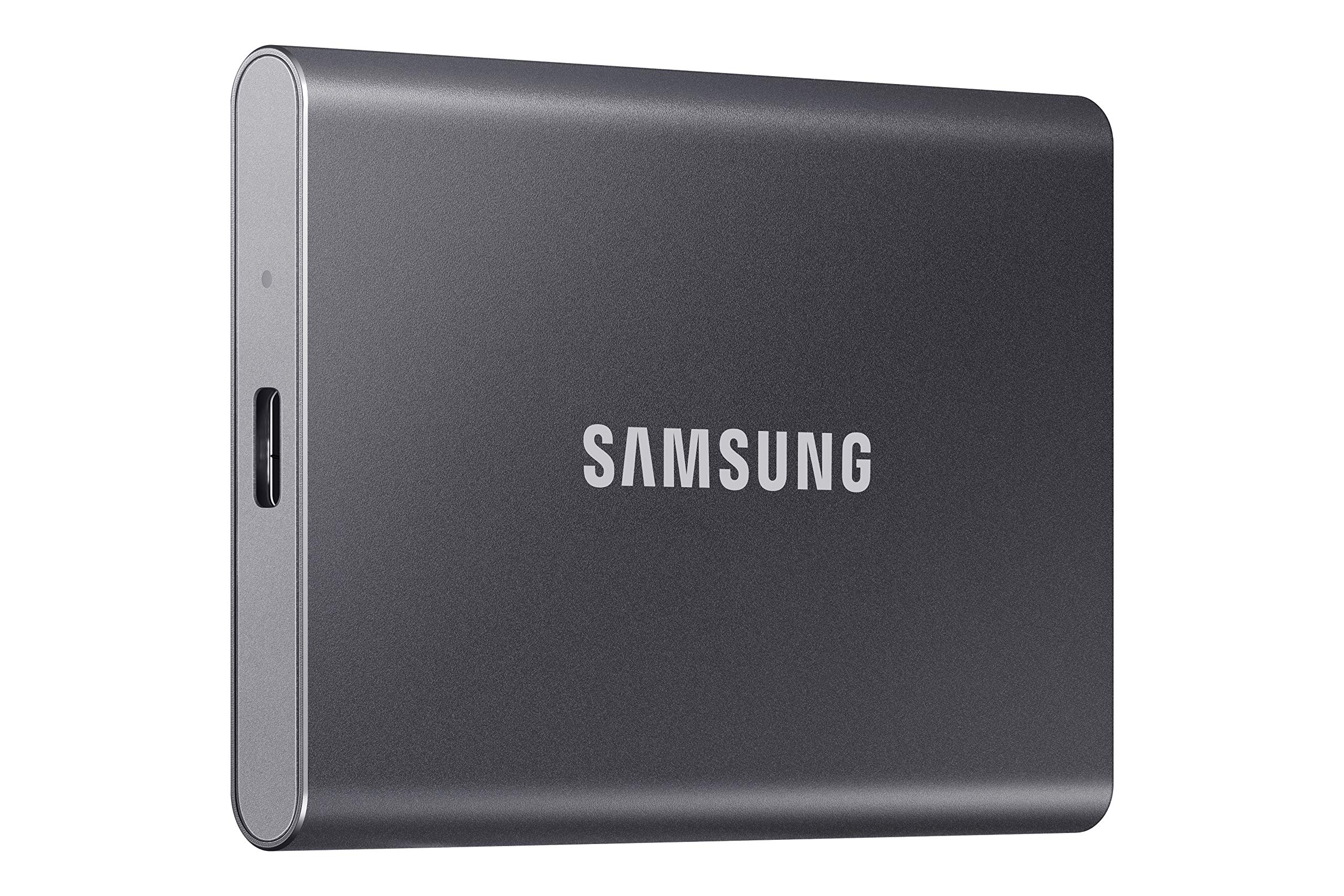 三星 SSD T7 便攜式外接固態硬碟 1TB，最高讀寫速度 1050MB/s，USB 3.2 Gen 2 接口，可靠的存儲解決方案，適用於遊戲、學生和專業人士，型號 MU-PC1T0T/AM，灰色