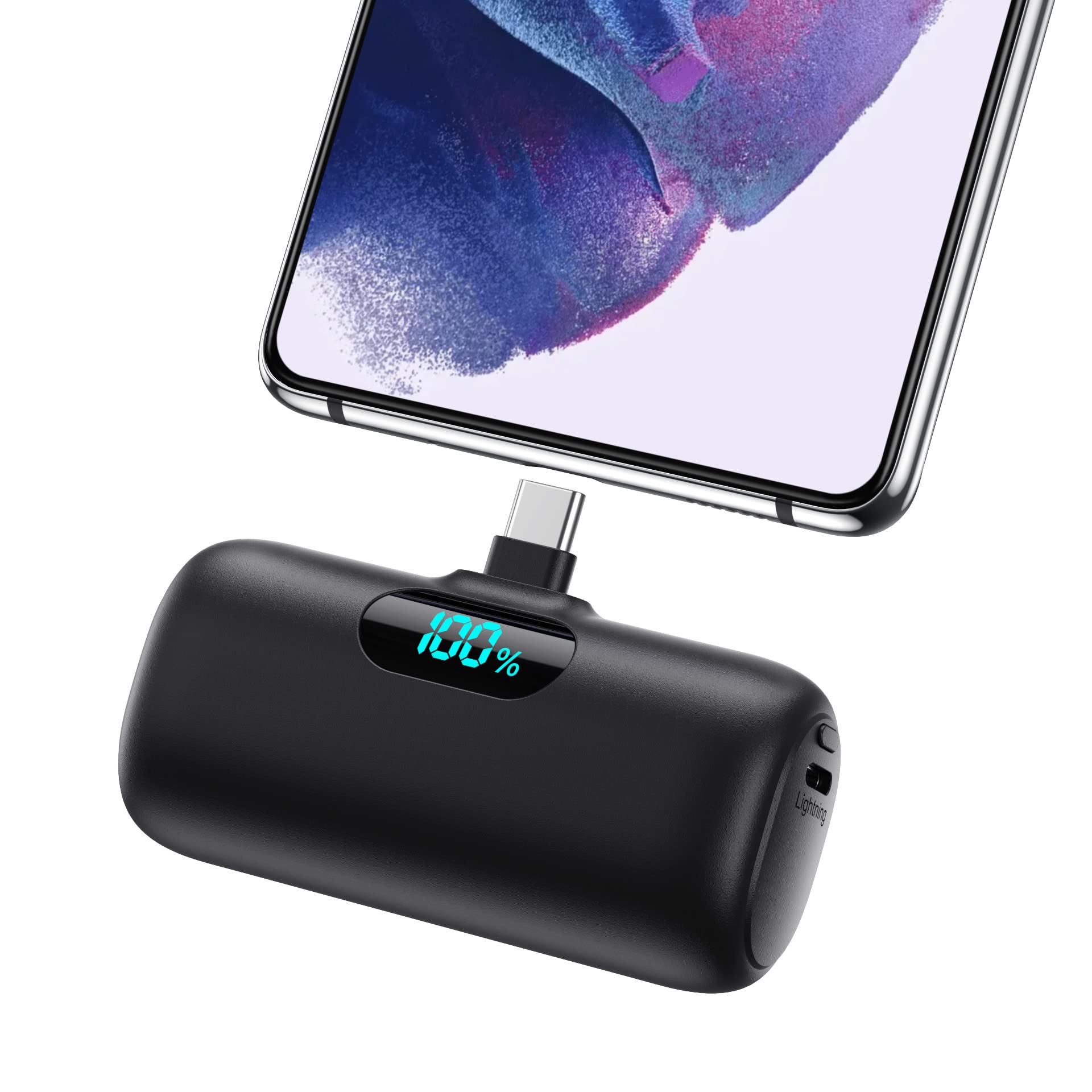 迷你便攜式充電器 5000mAh 移動電源，15W PD USB-C 手機移動電源，帶 LCD 顯示屏，兼容安卓手機/三星 Galaxy S22、S21/Note/摩托羅拉/LG/Pixel/Nexus/一加 9 等機型。