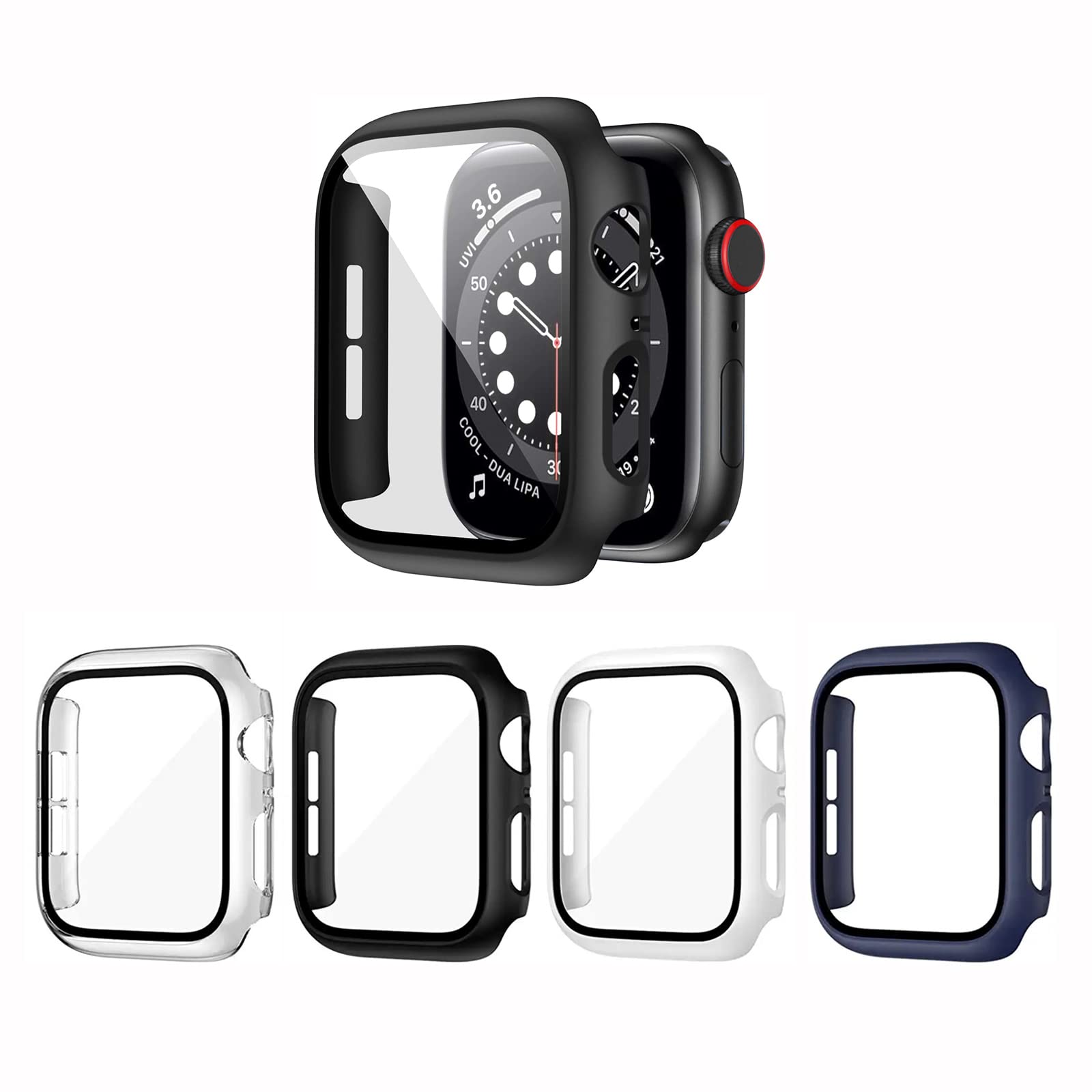MALE COUSIN 手錶硬PC保護殼，相容於Apple Watch 40mm Series SE 6/5/4，附強化玻璃螢幕保護貼，適用於iWatch配件，4個裝