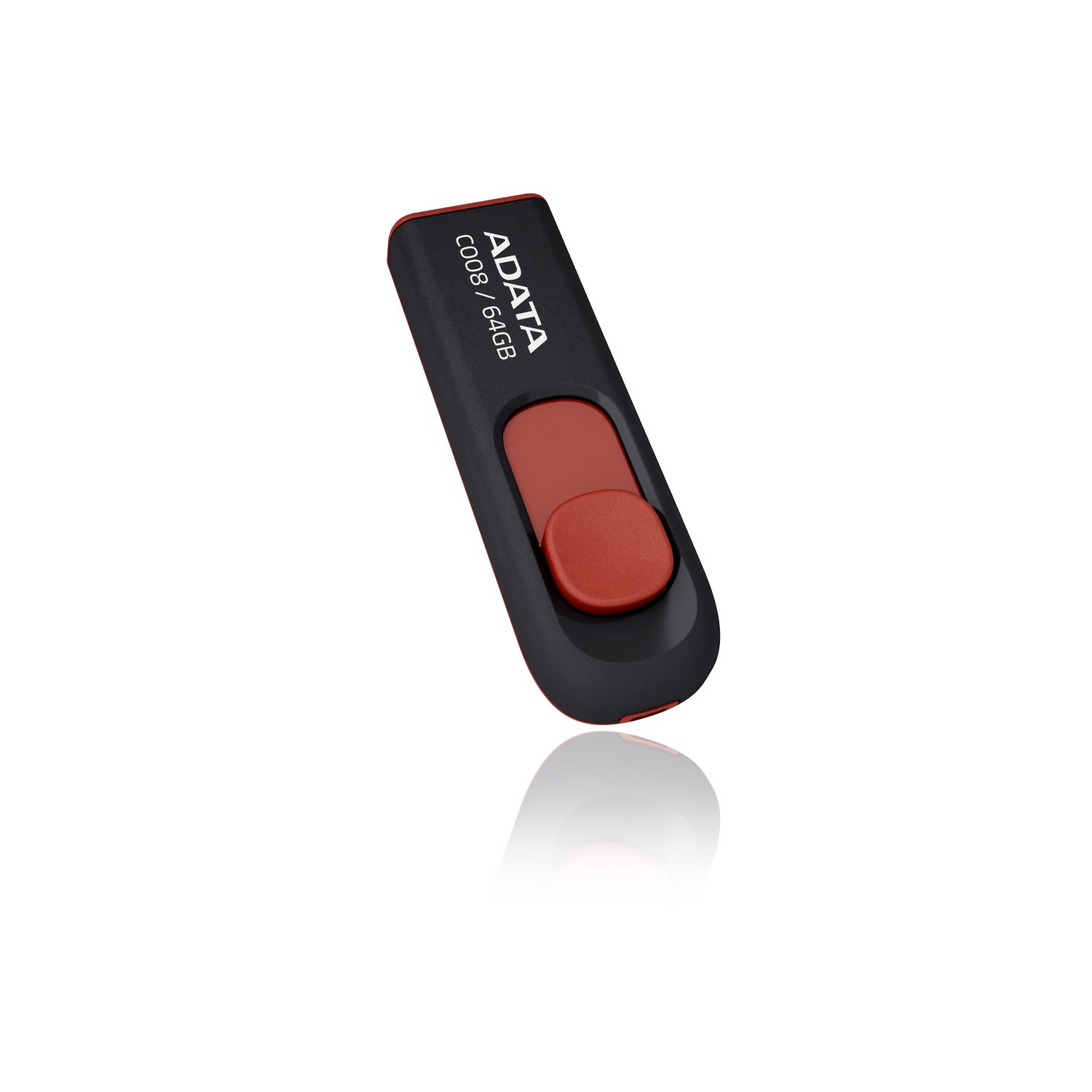 ADATA C008 64GB USB 2.0 可伸縮無蓋隨身碟，黑色/紅色 (AC008-64G-RKD)