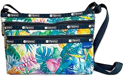 Lauren Roth Uluwehi 夏威夷獨家 Quinn 斜背包，款式 3352/顏色 K605，飾有鮮豔的熱帶花卉和鳳梨圖案，印有 Lauren Roth 標誌。