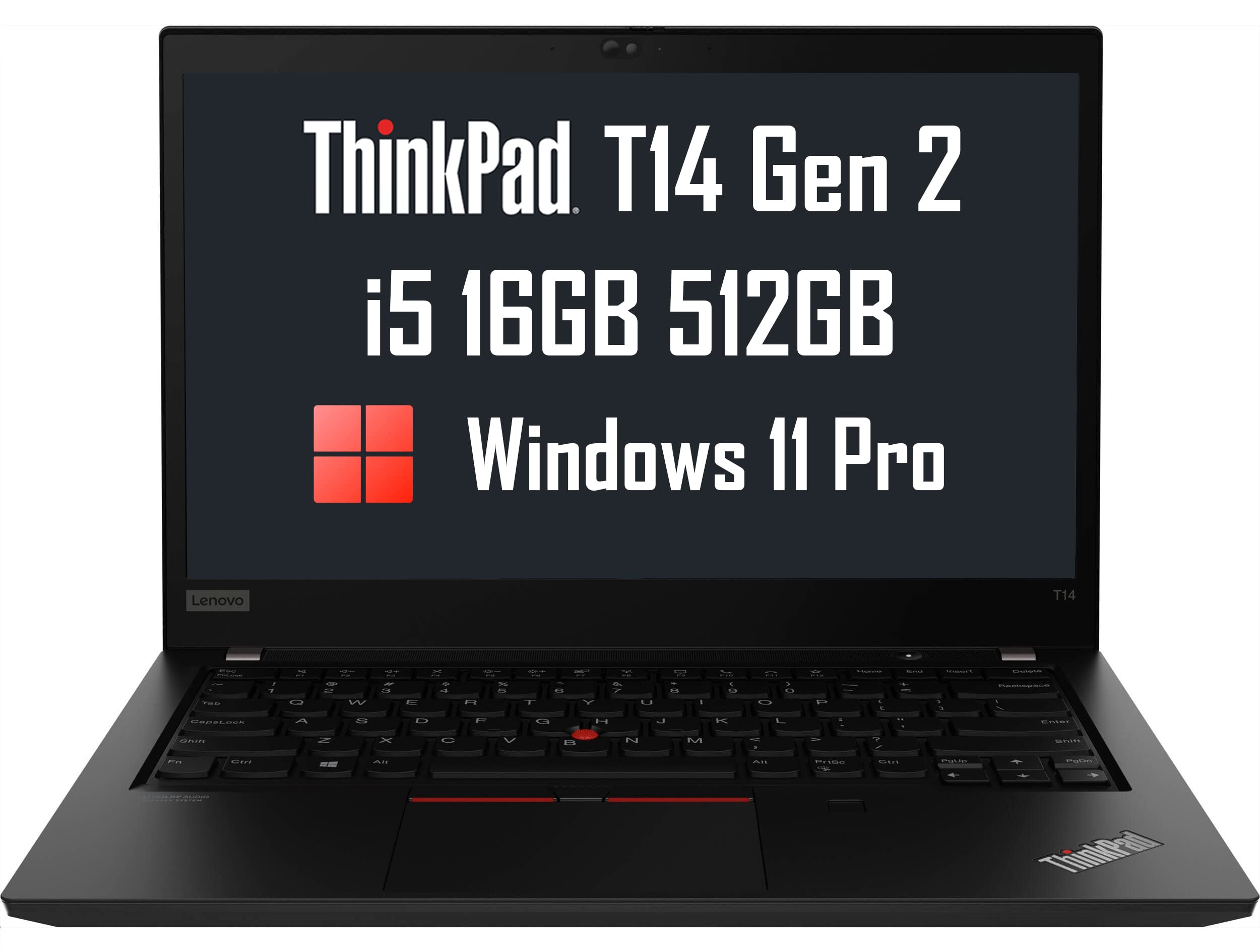 聯想 ThinkPad T14 Gen 2 14 吋 FHD IPS 商務筆記型電腦（英特爾四核心 i5-1135G7 處理器，16GB 內存，512GB 固態硬碟，UHD 顯示卡），背光螢幕，指紋辨識，2 個 Thunderbolt 4 介面，網路專業攝影機，三年保固，預裝 Windows 預裝