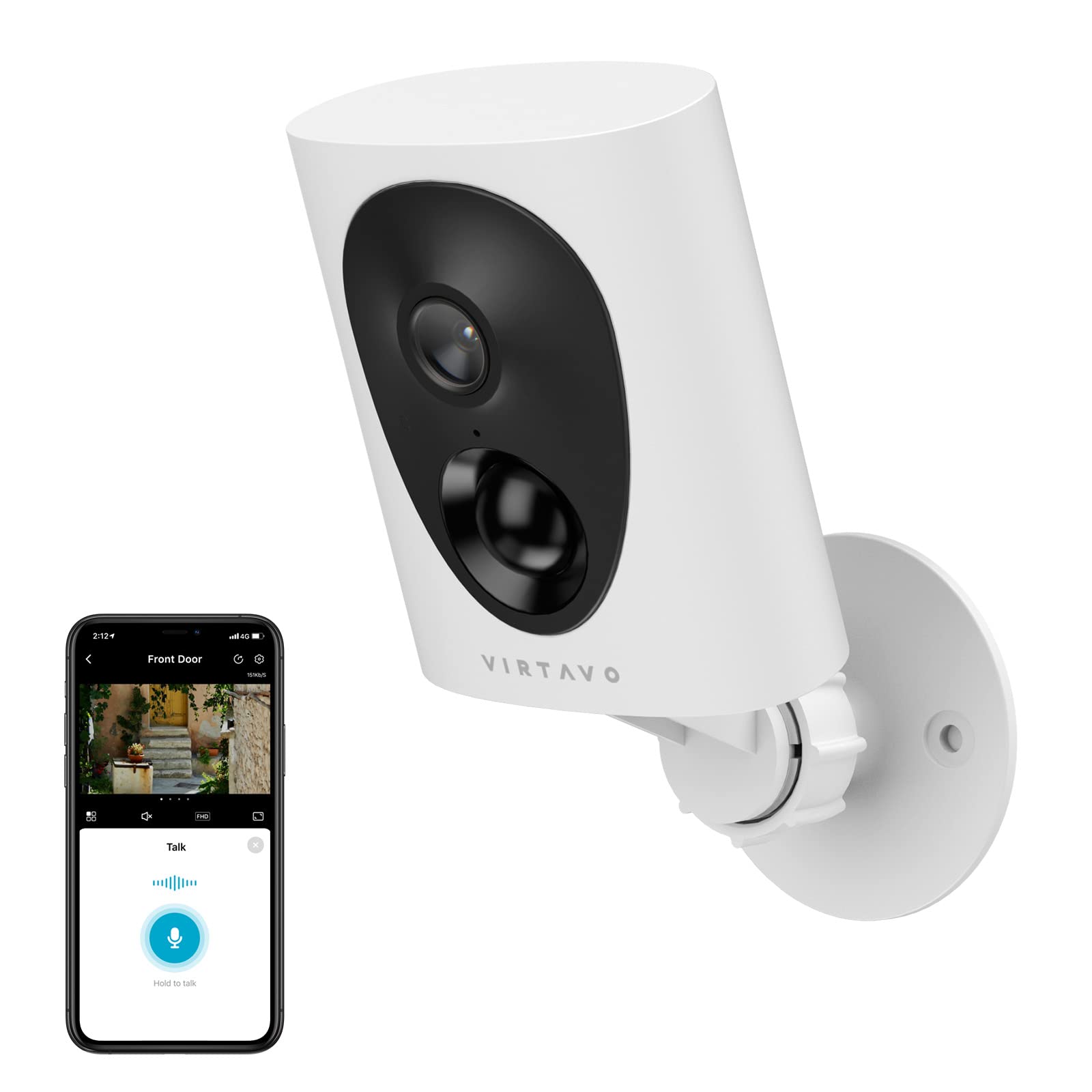 Virtavo 無線戶外安防攝像頭，星光級彩色夜視，可充電電池供電，WiFi家用攝像頭，AI移動偵測，雙向語音，警報器，兼容Alexa，支援SD卡/雲存儲