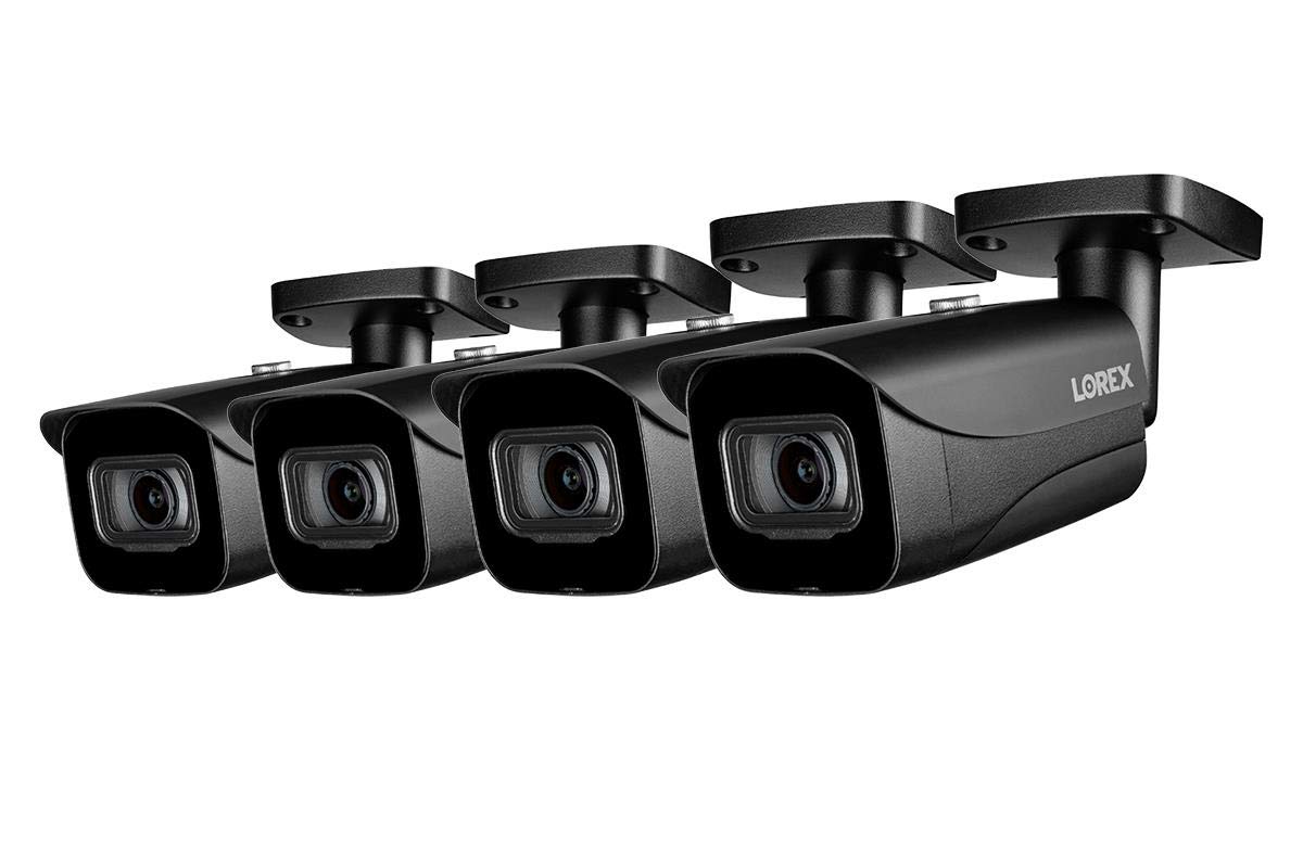 Lorex E841CAB 室內/室外 4K 超高清安防 IP 子彈型攝像頭，2.8mm 鏡頭，130 英尺夜視距離，彩色夜視，黑色（4 支裝）