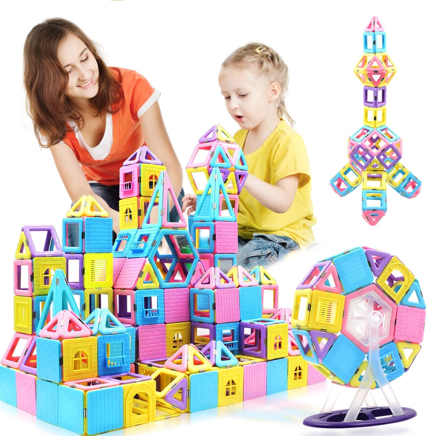 DUMMA 磁力片，適合 3-6 歲兒童，磁性積木套裝，男孩女孩皆宜，3D 立體學前教育 STEM 玩具，聖誕節生日禮物，適合 3-8 歲幼兒和兒童。