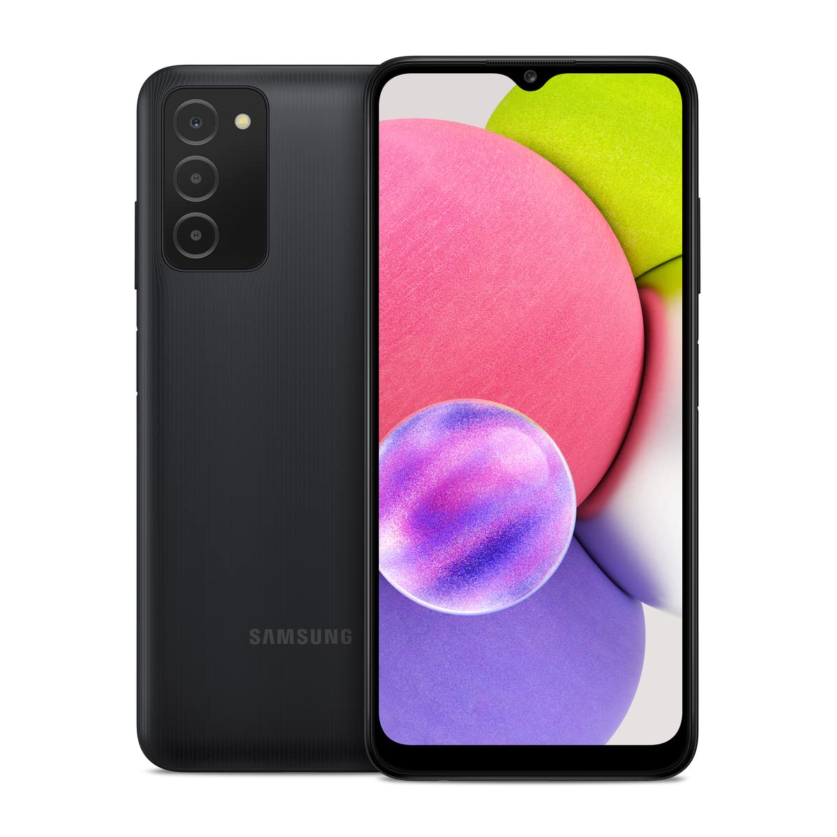 三星 Galaxy A03s 手機，AT&T GSM 解鎖安卓智慧型手機，32GB，持久續航，可擴展存儲，3 個攝像頭，全面屏 - 黑色（翻新機）