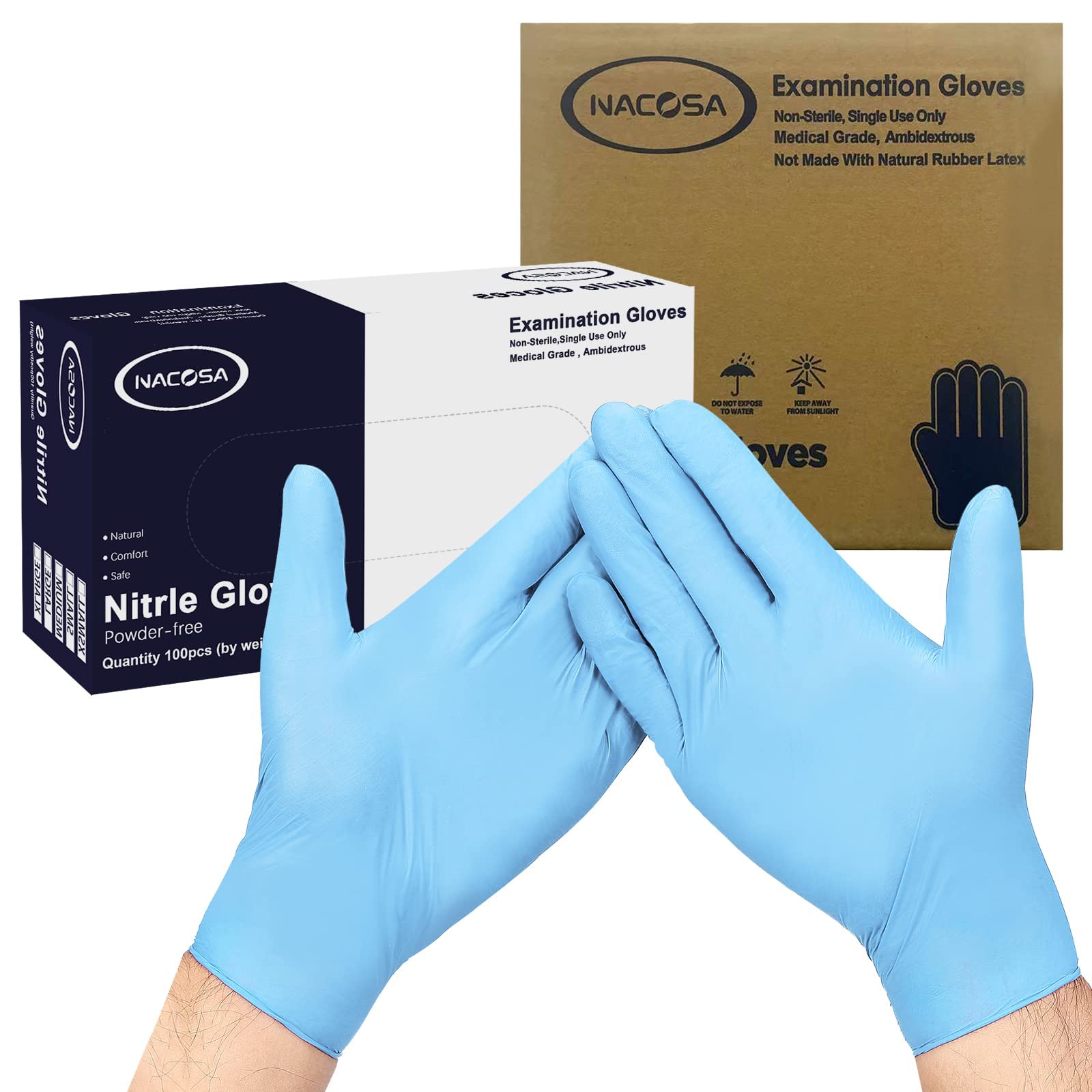 丁腈手套 1000 只裝 M/L/XL 一次性手套 無乳膠 無粉 醫用檢查手套，4 密耳，藍色，散裝（1000 只/箱）