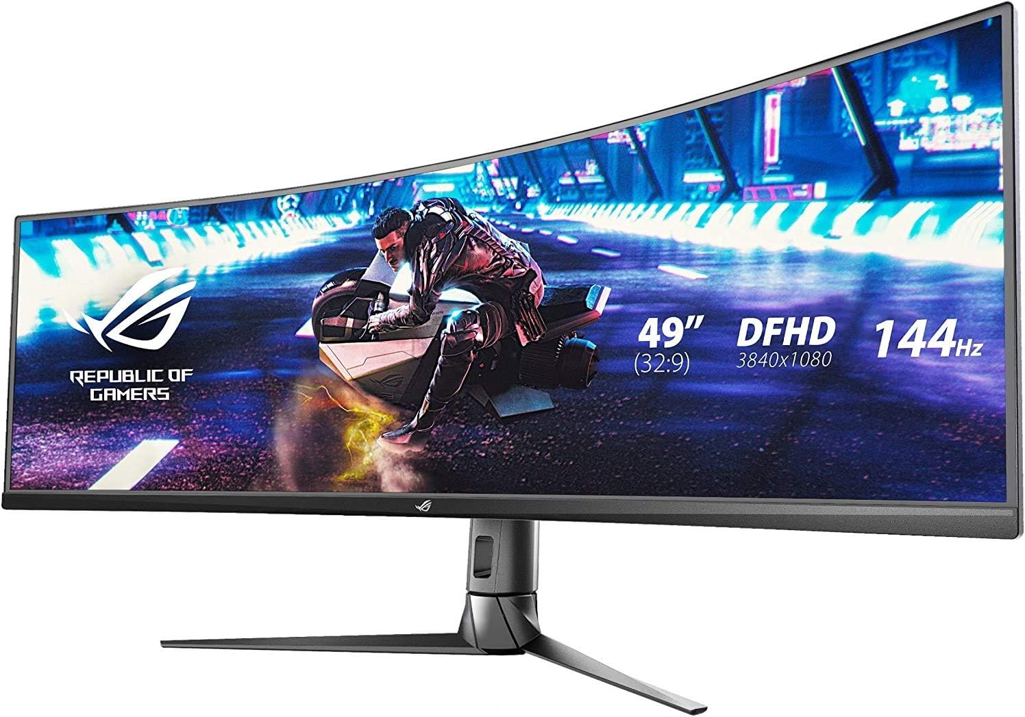 華碩 ROG Strix XG49VQ 49 吋曲面電競顯示器，支援 FreeSync，144Hz 更新率，雙全高清 HDR，護眼模式，配備 DP 和 HDMI 接口，黑色