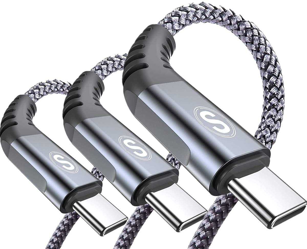 sweguard USB-C 3.1A 快充數據線 [3條裝，10英尺+6.6英尺+3.3英尺]，USB-A 轉 USB-C 尼龍編織充電線，適用於三星 Galaxy S21 S20 S10 S9 S8 Plus/FE Note 20 10 9 8 7、A71 Aoto5151、Moto51