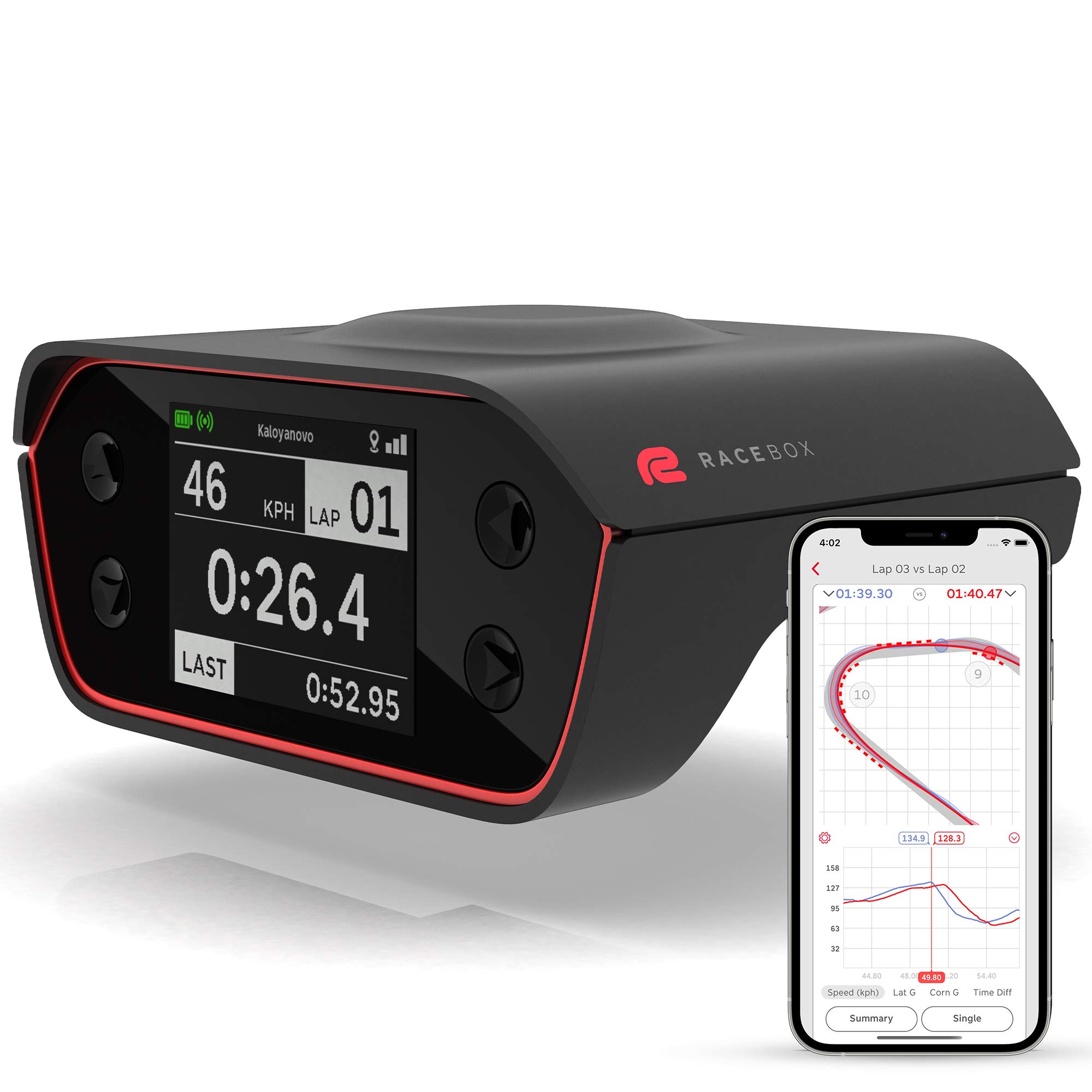 RaceBox 10Hz GPS官方性能測量盒，帶手機App - 汽車圈速計時器和阻力計 - 賽車加速度計數據記錄器