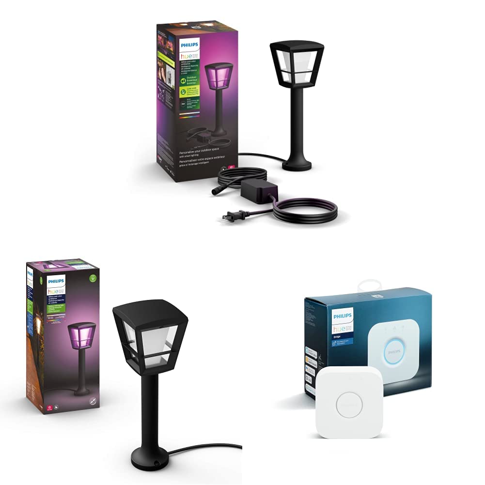 Philips Hue Econic 白色和彩色氛圍戶外智慧路徑燈底座套裝 + 燈擴展 + 智慧中心