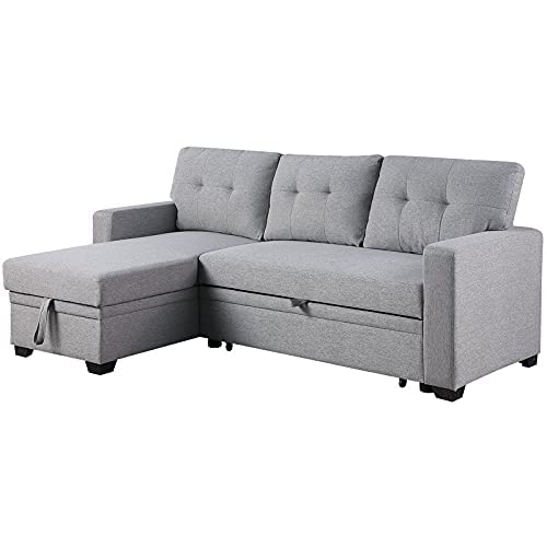 Devion Furniture 現代可翻轉組合式沙發床，帶儲物貴妃椅，淺灰色面料