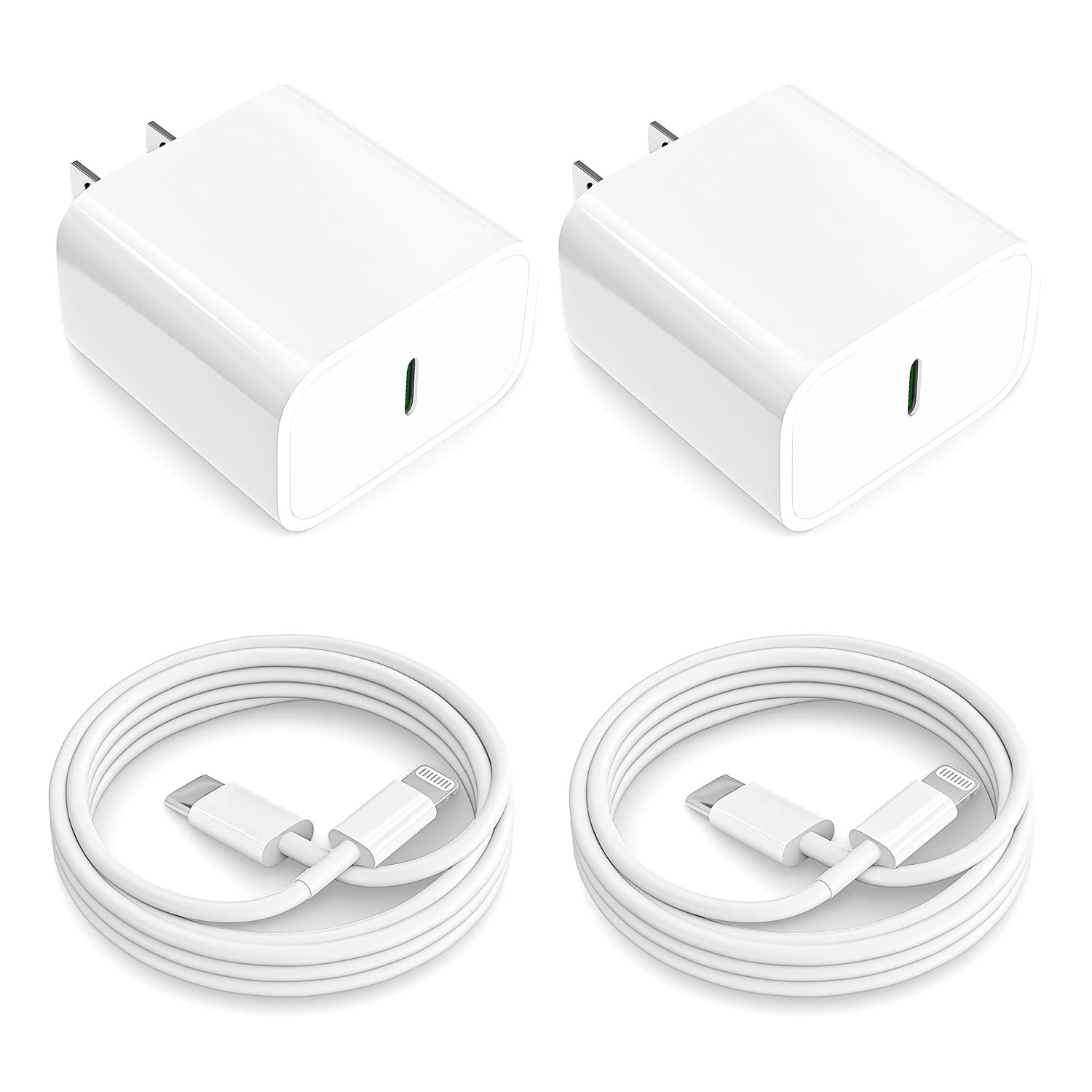 【蘋果MFi認證】iPhone 14/13/12/11快速充電器，2個裝20W PD Type-C牆式充電器，配6英尺USB-C轉Lightning數據線，相容於iPhone 14/13/12/11/XS/XR/X/8 Plus/iPad，白色