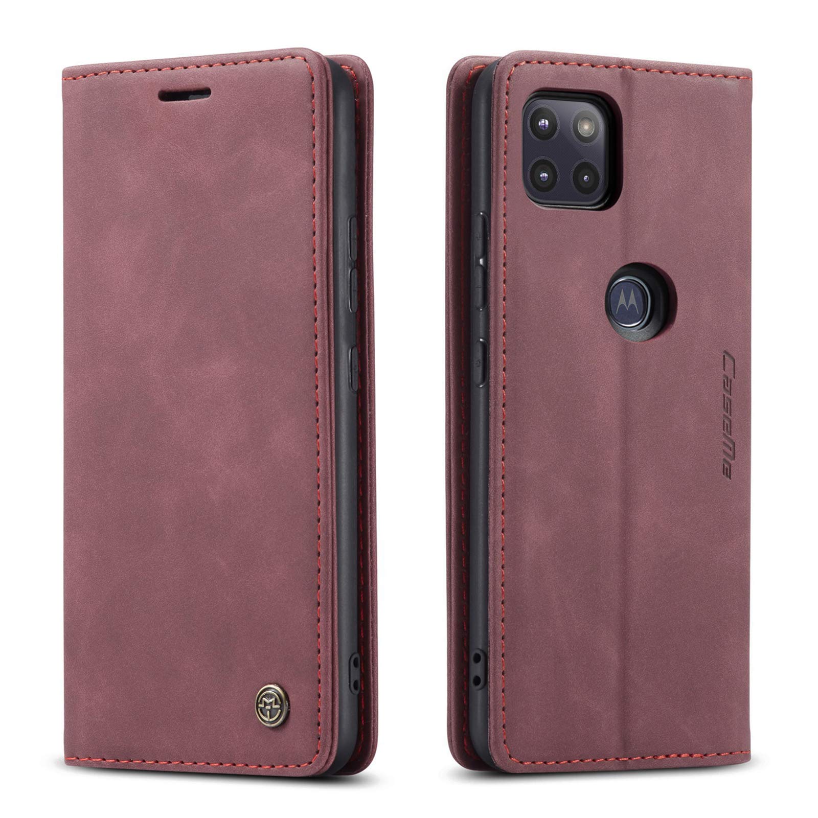 Kowauri 適用於 Moto One 5G Ace 的手機殼 [不適用於 Moto One 5G ]，皮革錢包式經典設計，帶有卡槽和磁吸式翻蓋，適用於摩托羅拉 Moto One 5G Ace 6.7 英寸 2021 年（紅色）
