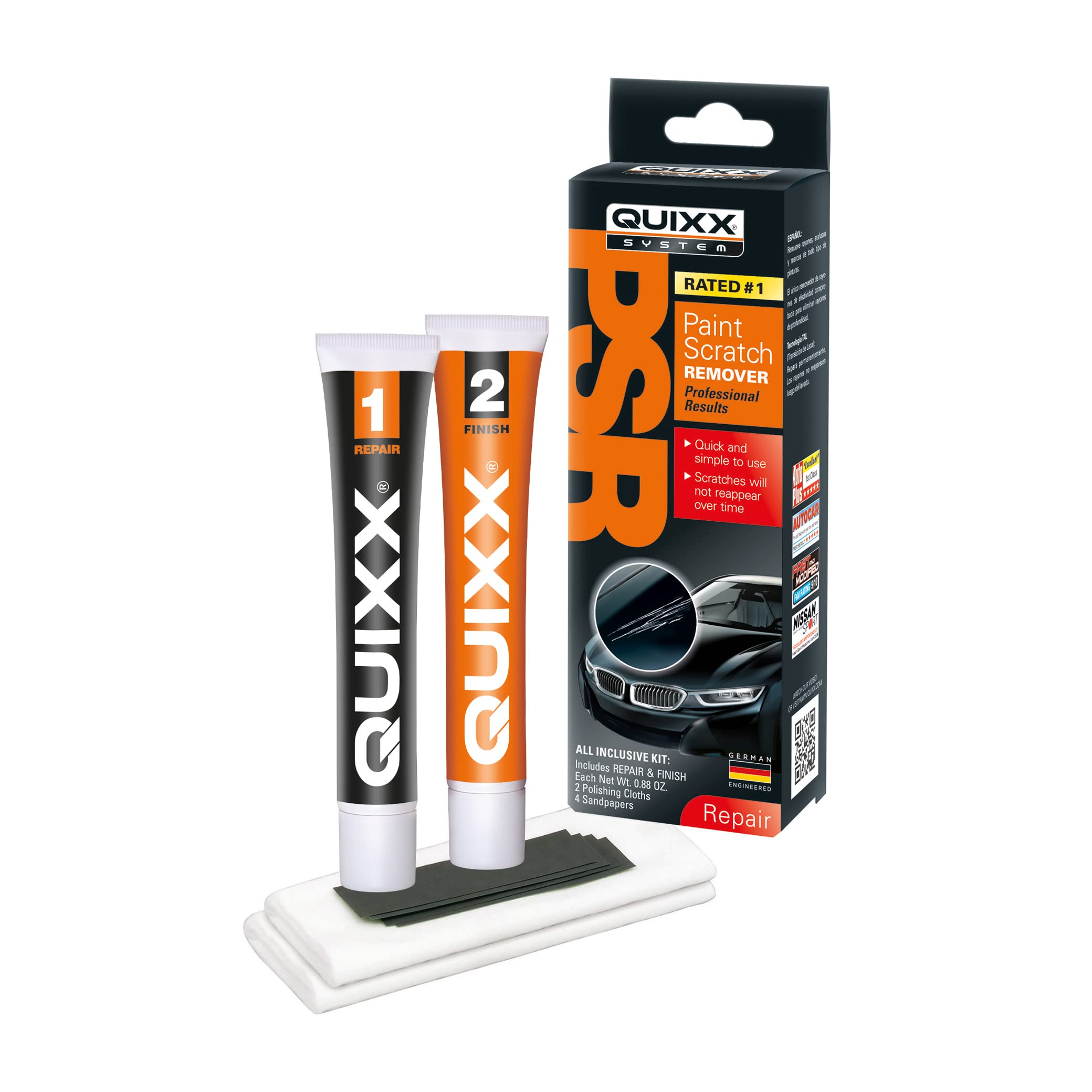 QUIXX 00070-US 油漆刮痕去除套裝，快速有效地去除刮痕、輕微擦傷和不需要的油漆轉移痕跡，白色（8 件裝）