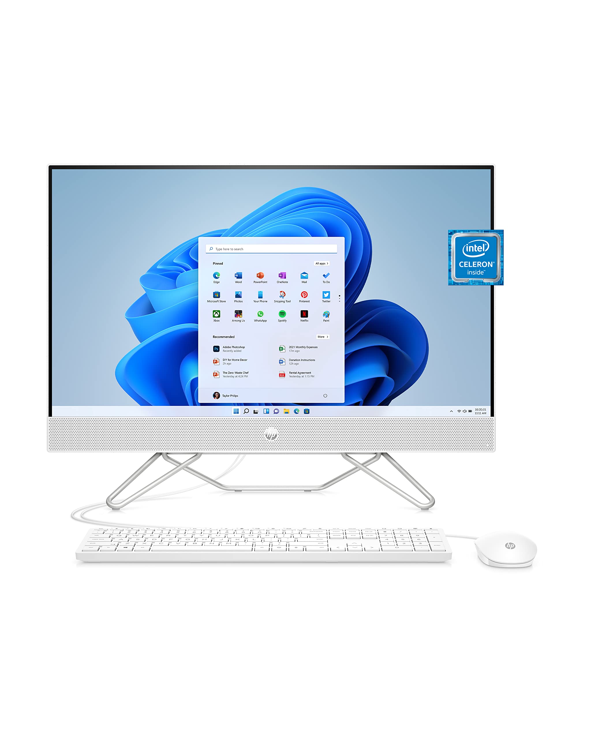 HP 23.8 吋一體式桌上型電腦，英特爾賽揚處理器 J4025，8 GB 內存，256 GB 固態硬碟，全高清微邊框顯示屏，Windows 11 家庭版，720p 隱私網絡攝像頭，Wi-Fi 和藍牙組合（24-cb0010，2022 年）