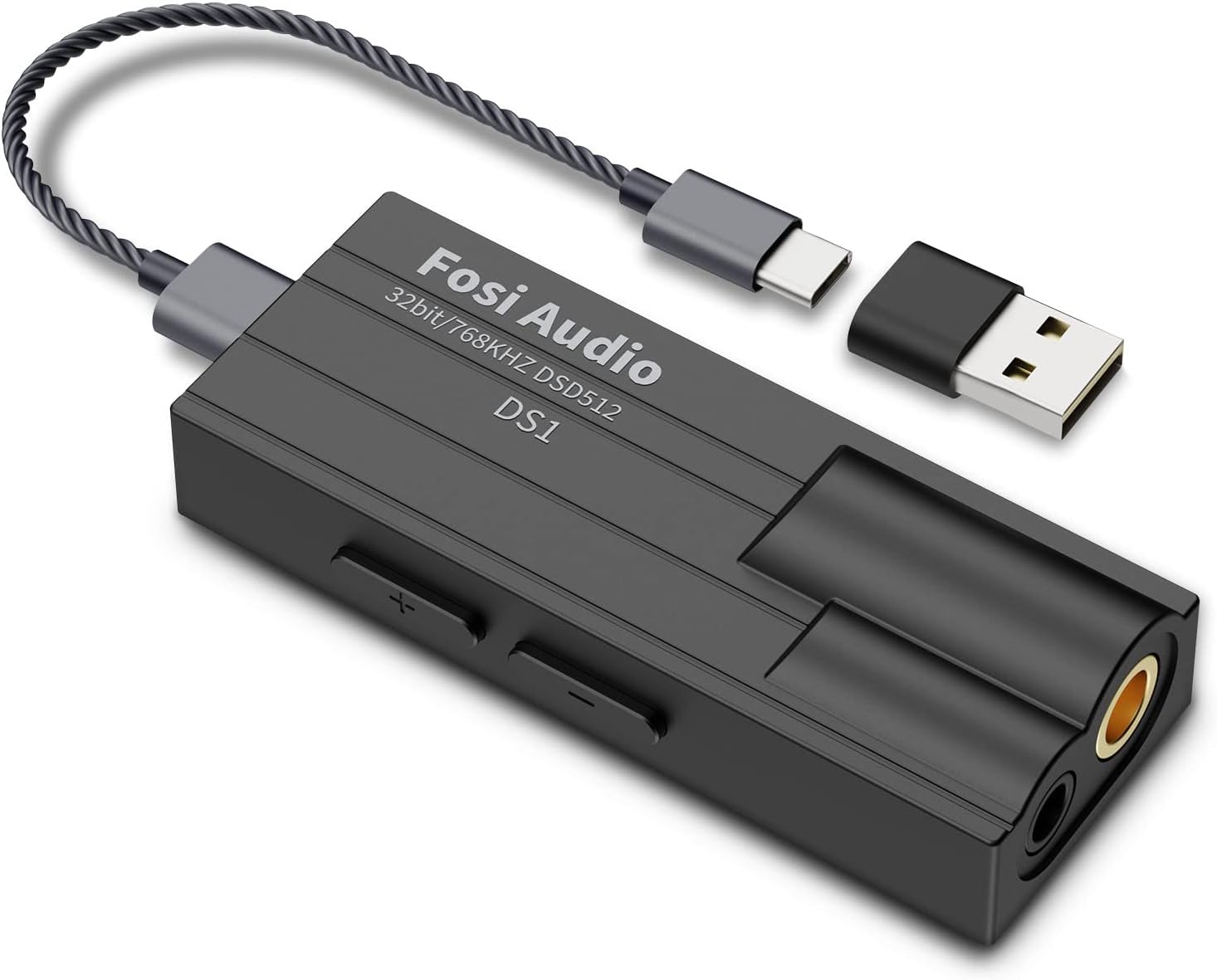 Fosi Audio DS1 DSD512 HiFi USB-C DAC ES9038Q2M 迷你音訊耳機擴大機轉接器，支援 32bit/768kHz，配備 3.5mm 和 4.4mm 雙耳機輸出接口，相容於智慧型手機/筆記型電腦/PC/音樂播放器。