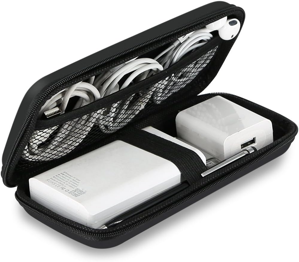 iMangoo 防震便攜包 硬質 EVA 保護套 抗衝擊 旅行 12000mAh 行動電源收納袋 USB 線整理器 耳機套 配件袋 光滑塗層 拉鍊錢包 黑色