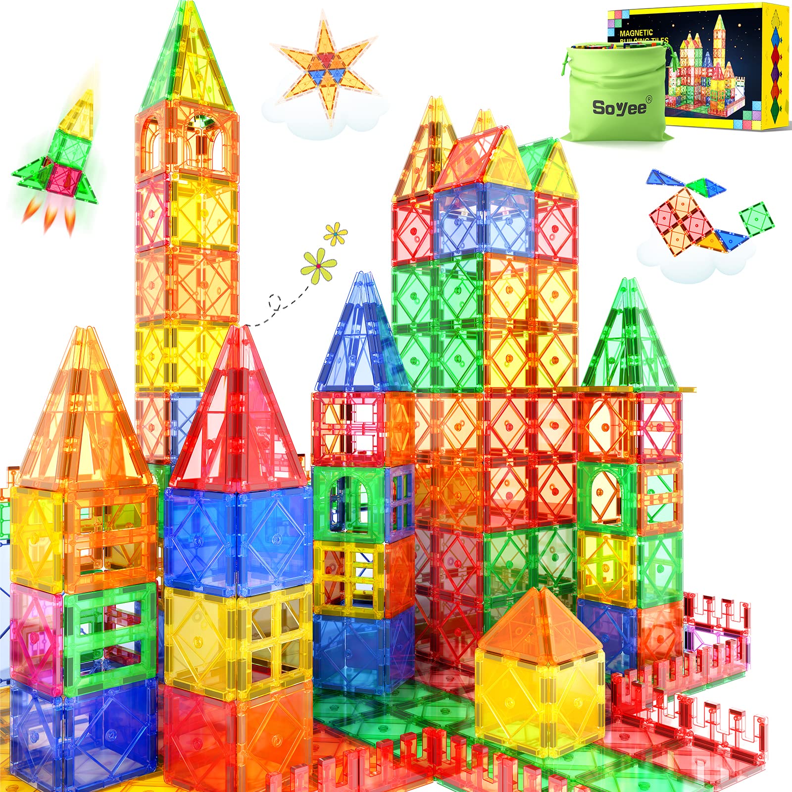 適合3歲男孩女孩的磁性玩具，磁性積木，STEM學習玩具，蒙特梭利玩具，幼兒玩具
