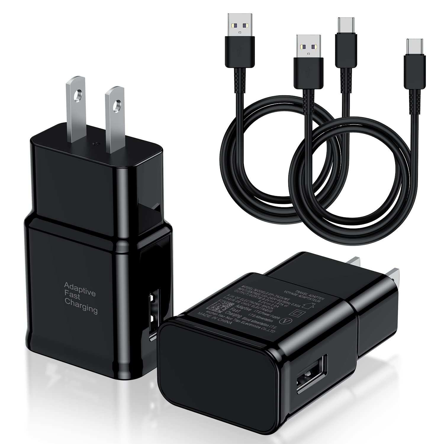Type-C 充電器，支援快速充電，包含 2 個 USB-C 安卓手機牆式充電器和 6 英尺充電線，適用於三星 Galaxy S8 / S9 / S10 Plus Active S10e、S20 / S21 Ultra Plus、Note 8 9 10、Pixel 3 等機型。