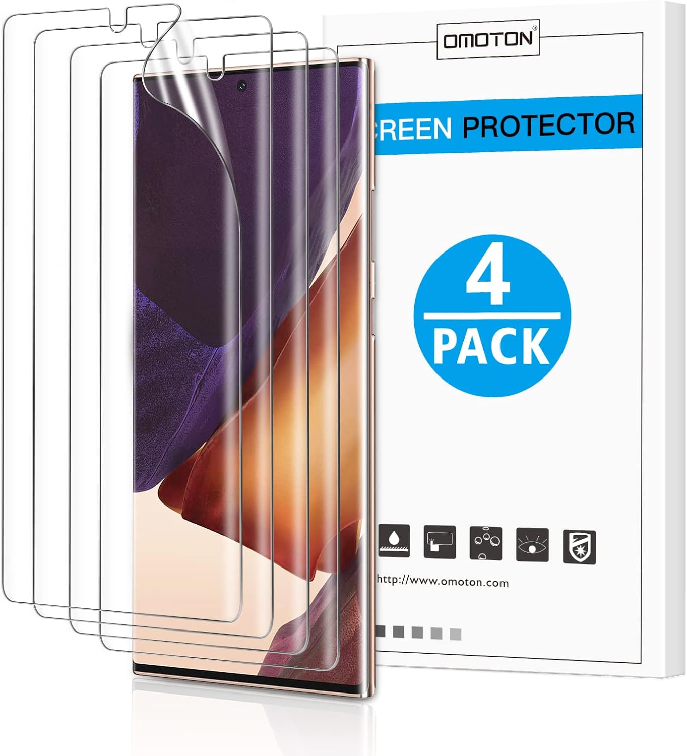 OMOTON [4片裝三星Galaxy Note 20 Ultra螢幕保護貼 - TPU薄膜螢幕保護貼，適用於Galaxy Note 20 Ultra 6.9英寸，2020款 [高清] [無氣泡] [防刮] [防指紋]