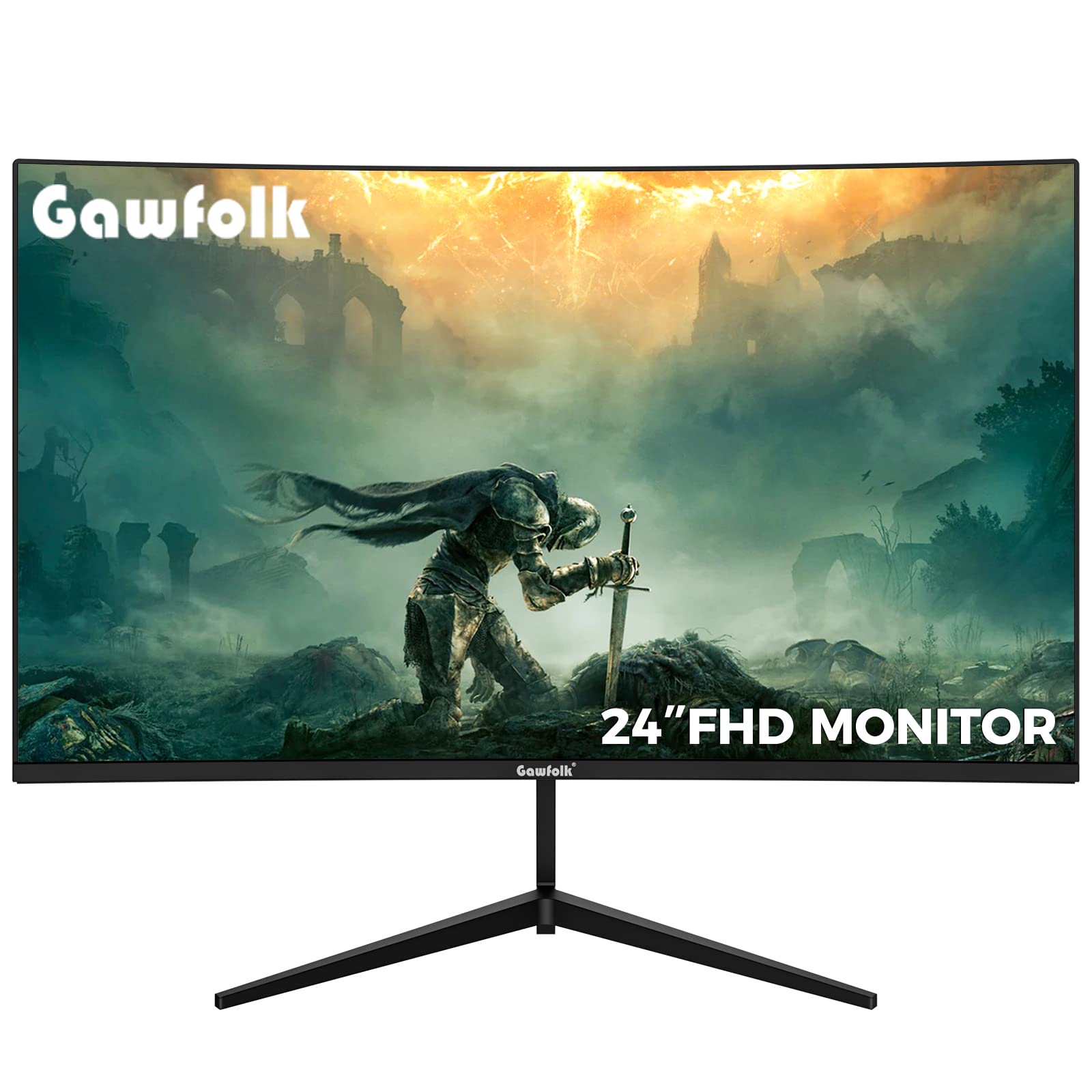 Gawfolk 24吋曲面顯示器，75Hz刷新率，全高清1080P，支援AMD FreeSync，HDMI/VGA接口，超薄無邊框，黑色