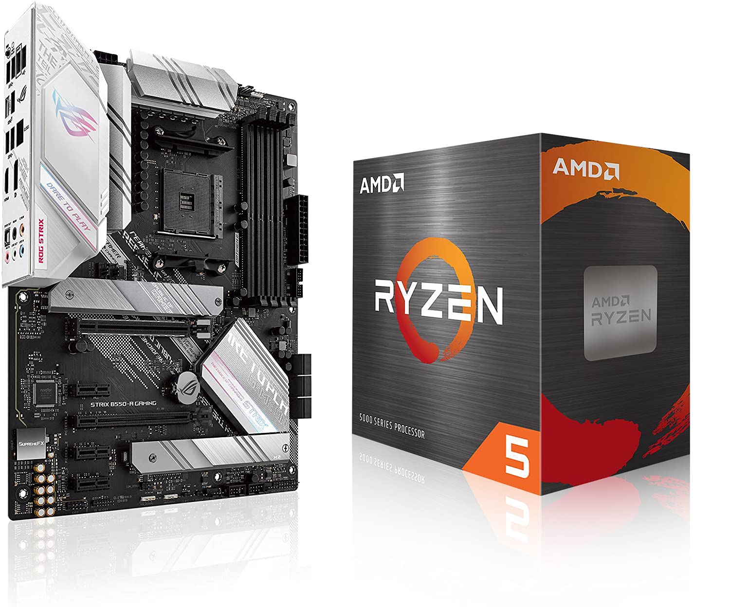 Micro Center AMD Ryzen 5 5600X 桌上型處理器，6 核心 12 線程，最高頻率可達 4.6GHz，已解鎖，配備 Wraith Stealth 散熱器，搭配 ASUS ROG Strix B550-A AMD AM4 Zen 3 Ryzen 5000 ATX 遊戲主機板