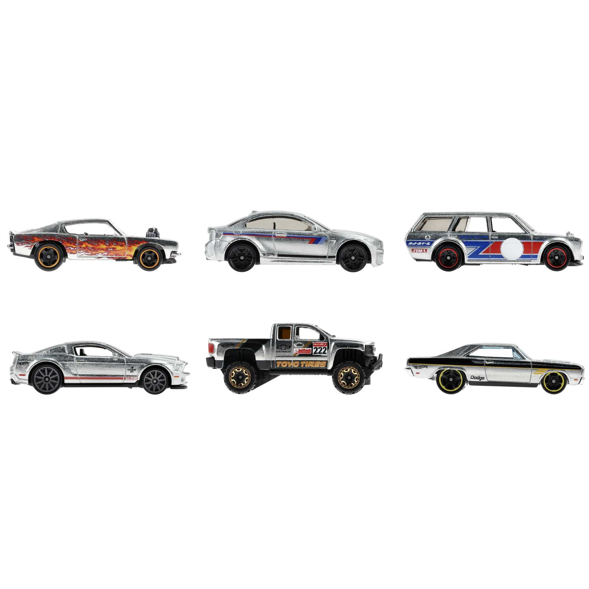 Hot Wheels Zamac 多包裝，內含 6 輛玩具車，1:64 比例，逼真塗裝，熱門造型，車輪可滾動，適合 3 歲及以上兒童和收藏家。
