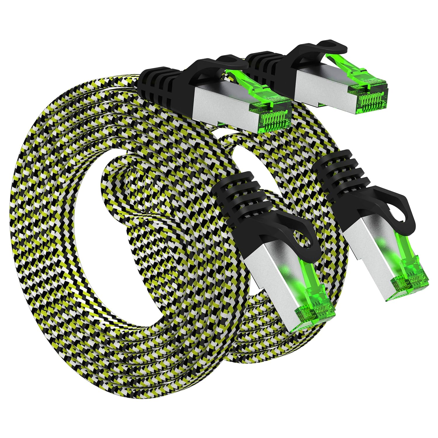 GearIT Cat 7 乙太網路線（3 英尺，2 條裝）高速尼龍編織扁平網路電腦跳線 - 相容於 Cat7/Cat6/Cat5e RJ45 LAN 路由器、數據機、交換器、遊戲裝置 - 3 英尺